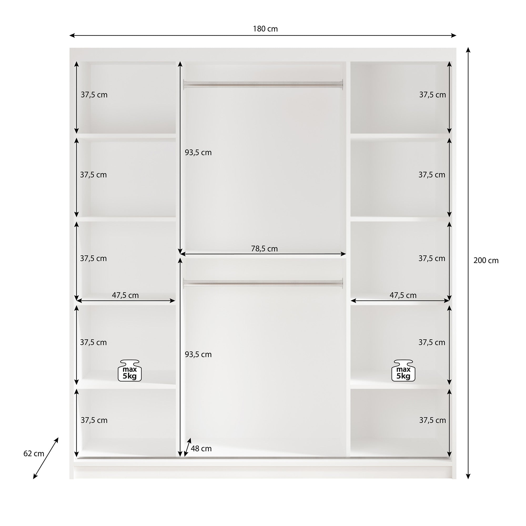 Marmer - Kledinkast met schuifdeuren - Wit  - 180x62x200 cm