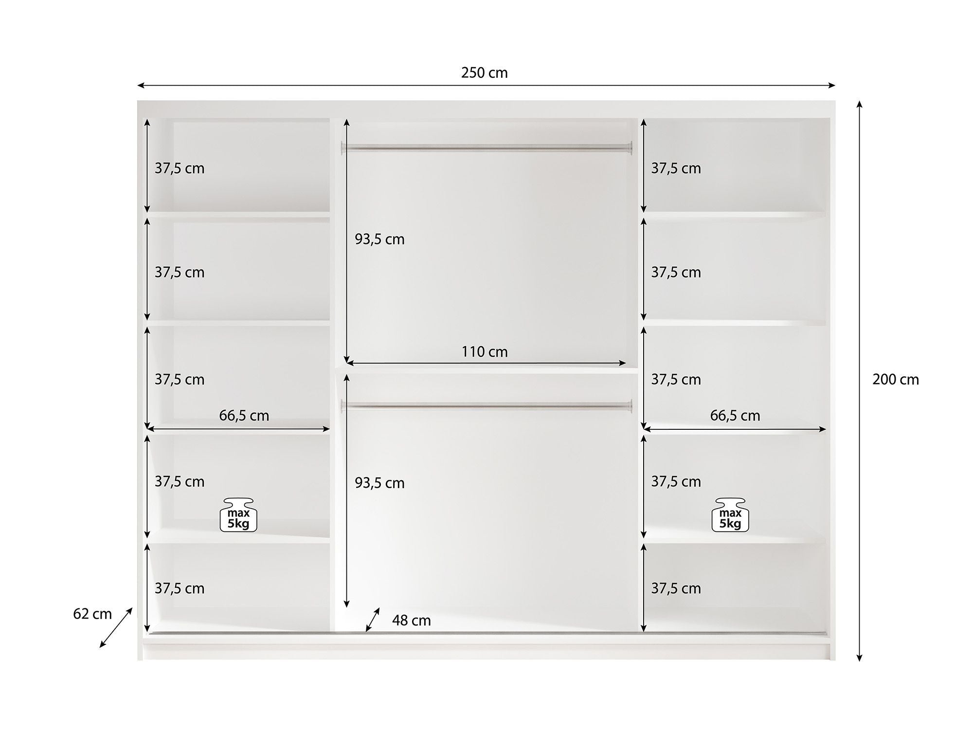 Marmer 2 - Kledinkast met schuifdeuren - Zwart - 250x62x200 cm
