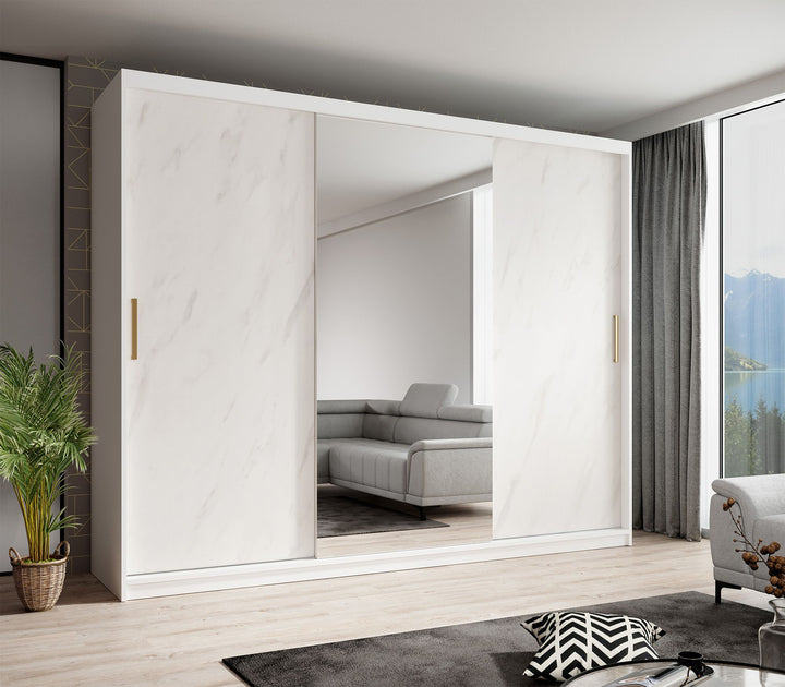 Marmer 2 - Kledinkast met schuifdeuren - Wit - 250x62x200 cm