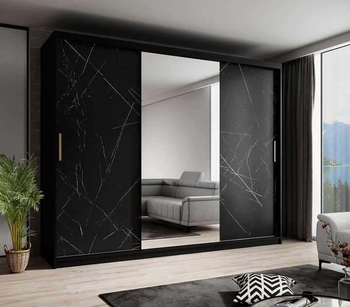 Marmer 2 - Kledinkast met schuifdeuren - Zwart - 250x62x200 cm
