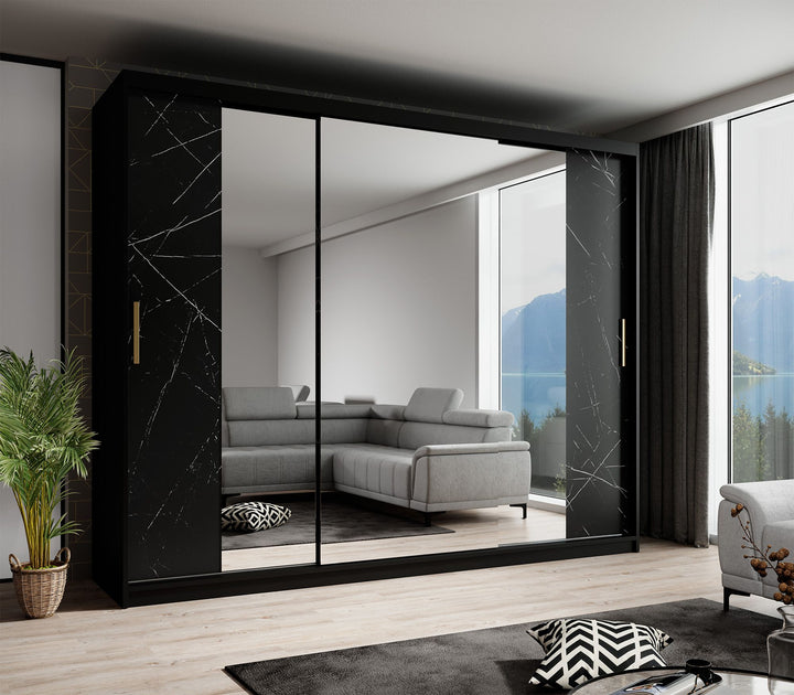 Marmer 3 - Kledinkast met schuifdeuren - Zwart - 250x62x200 cm