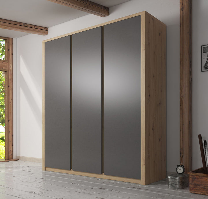 Melody - Kledingkast 3-deurs - Grijs/eiken - 166x53x197 cm