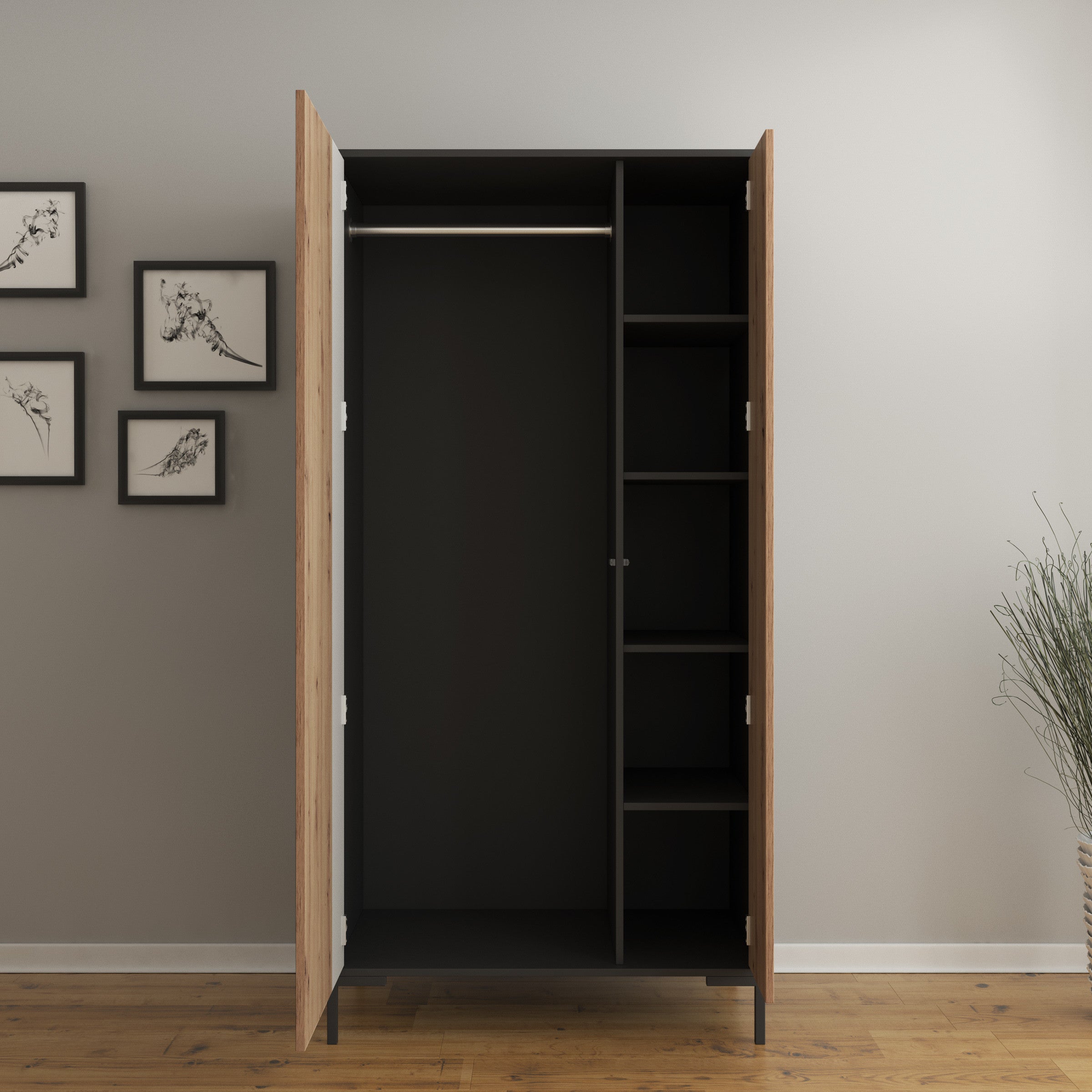 Molina - Kledingkast 2-deurs - Eiken - 90x55x184 cm