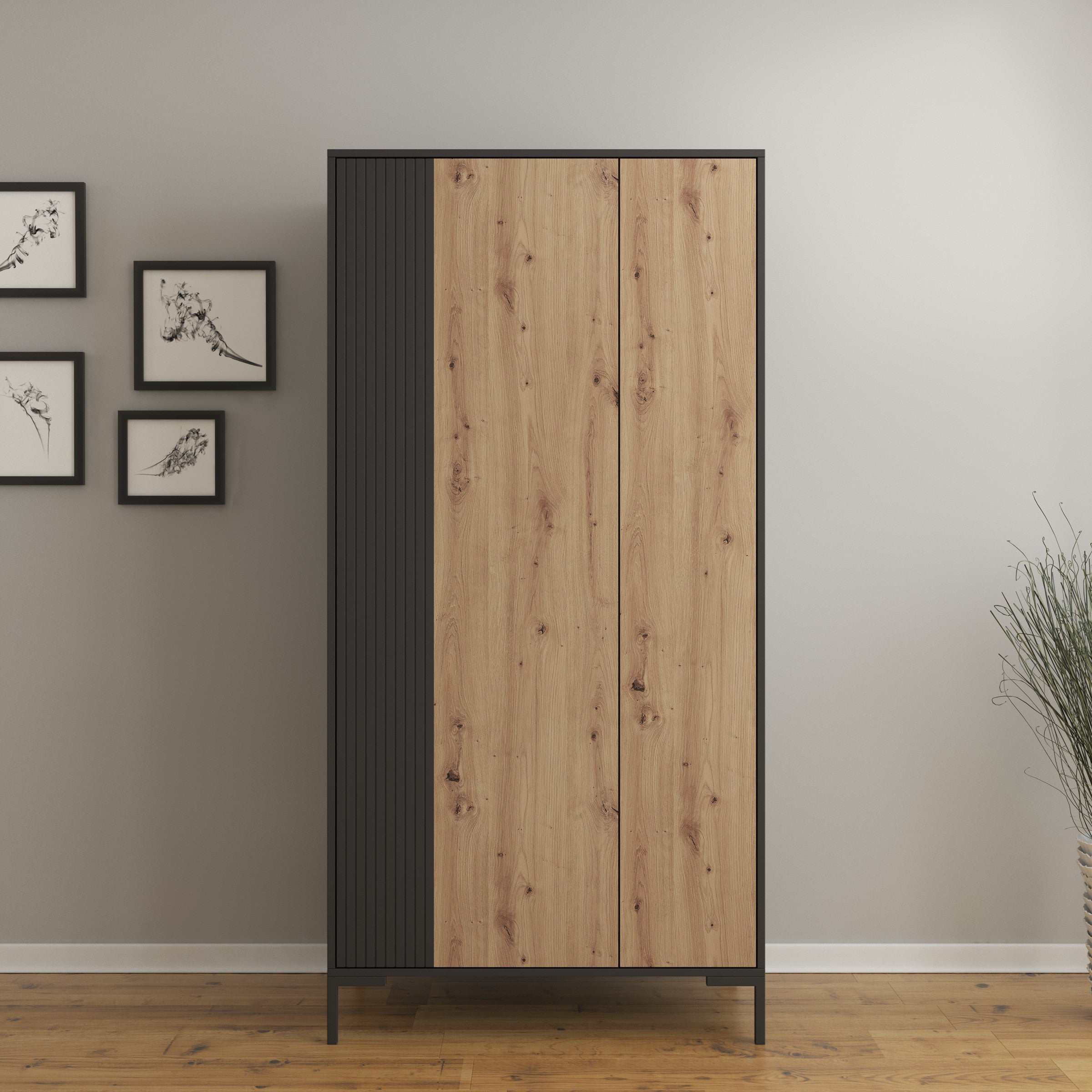 Molina - Kledingkast 2-deurs - Eiken - 90x55x184 cm