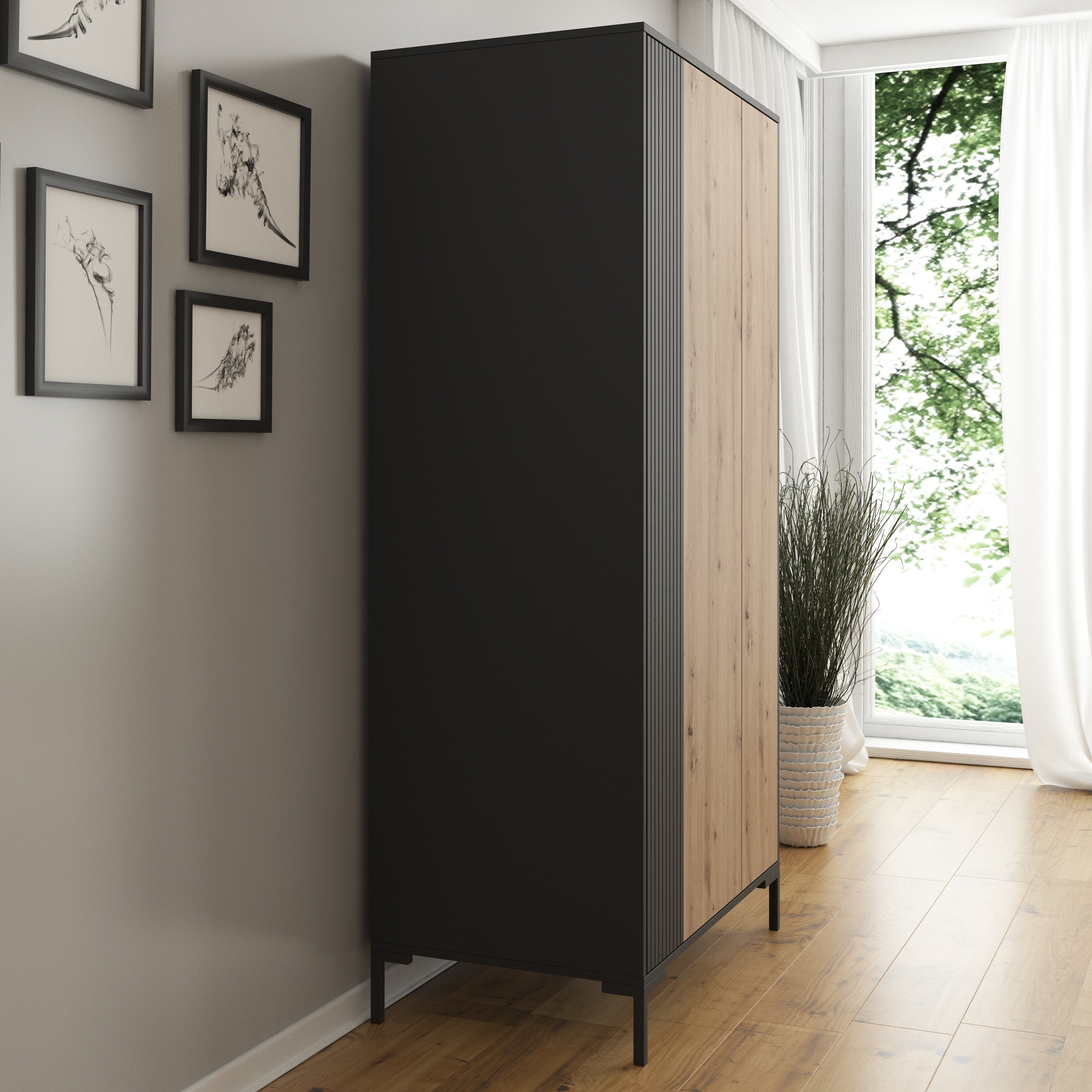 Molina - Kledingkast 2-deurs - Eiken - 90x55x184 cm