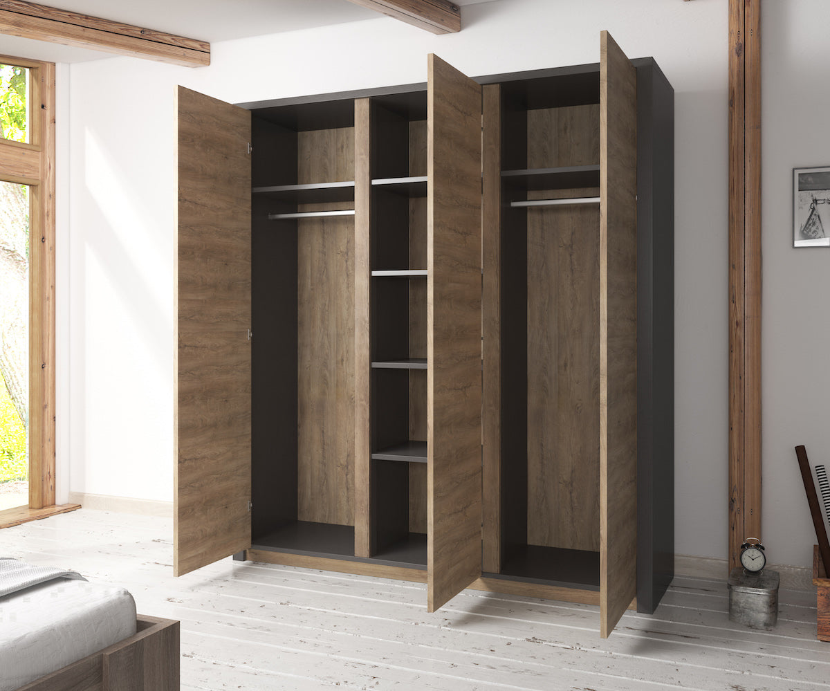 Monaco - Kledingkast 3-deurs - Eiken/grijs - 166x53x197 cm