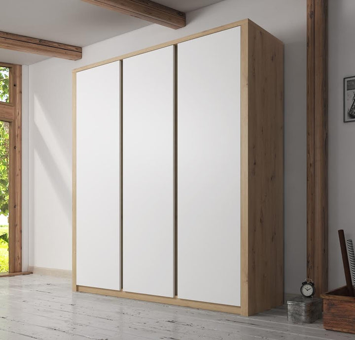 Melody - Kledingkast 3-deurs - Wit/eiken - 166x53x197 cm