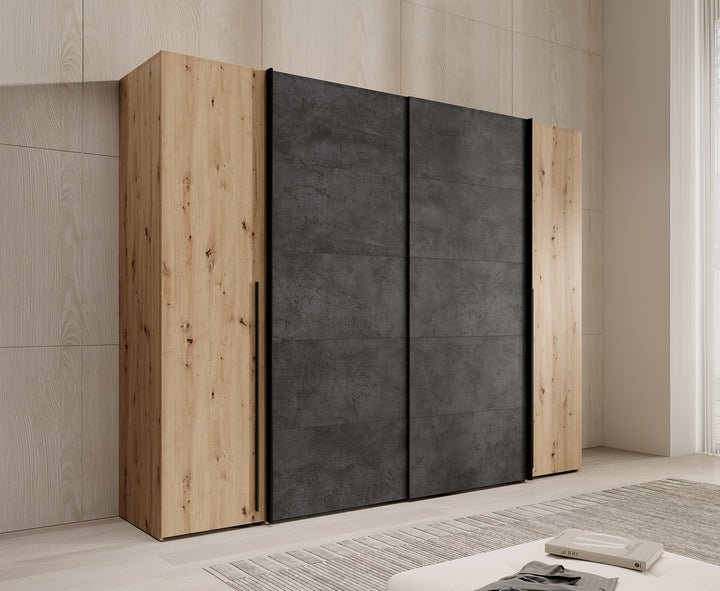 Nassau - Kledingkast met schuifdeuren - Eiken/grijs - 270x61x210 cm