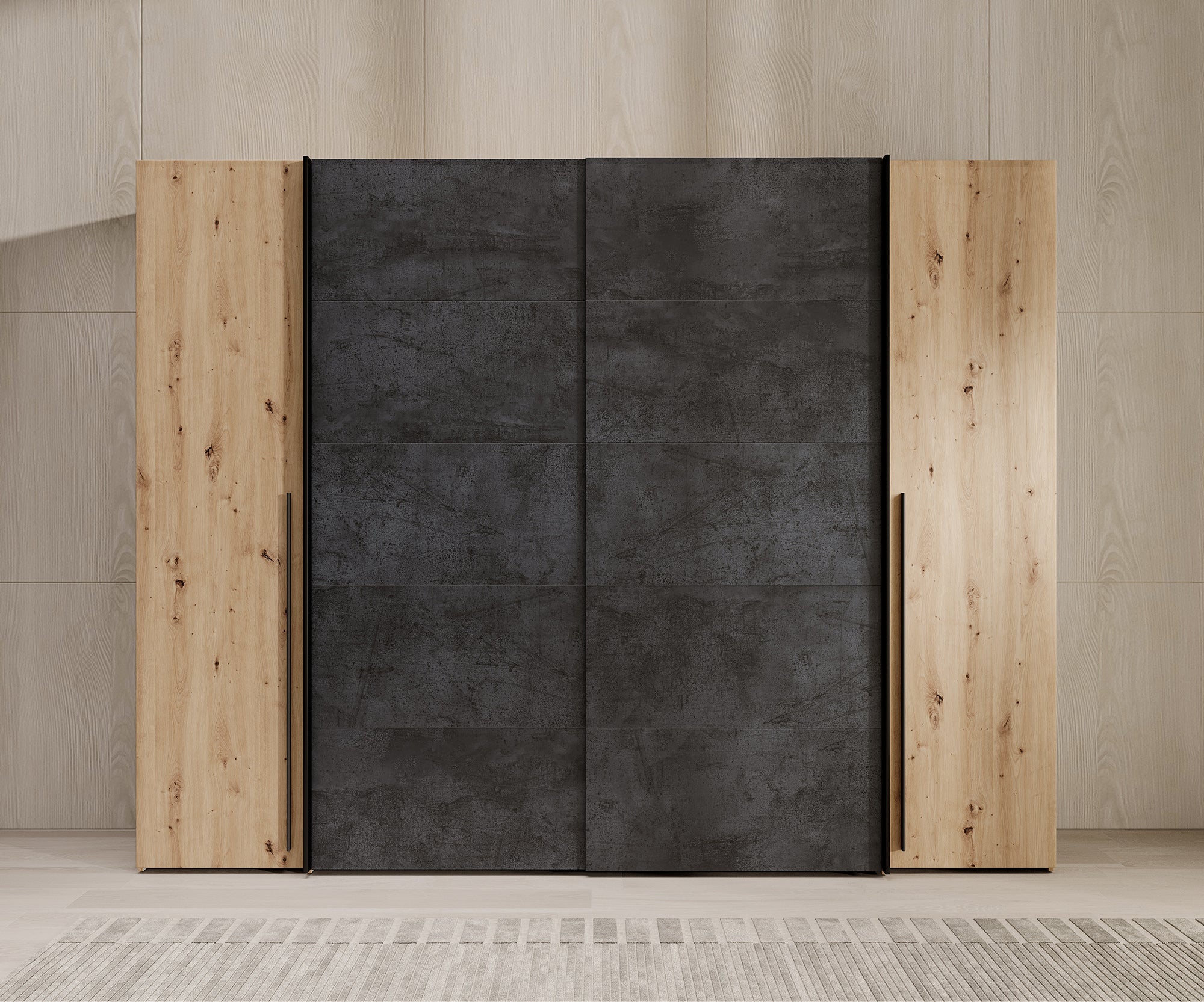 Nassau - Kledingkast met schuifdeuren - Eiken/grijs - 270x61x210 cm