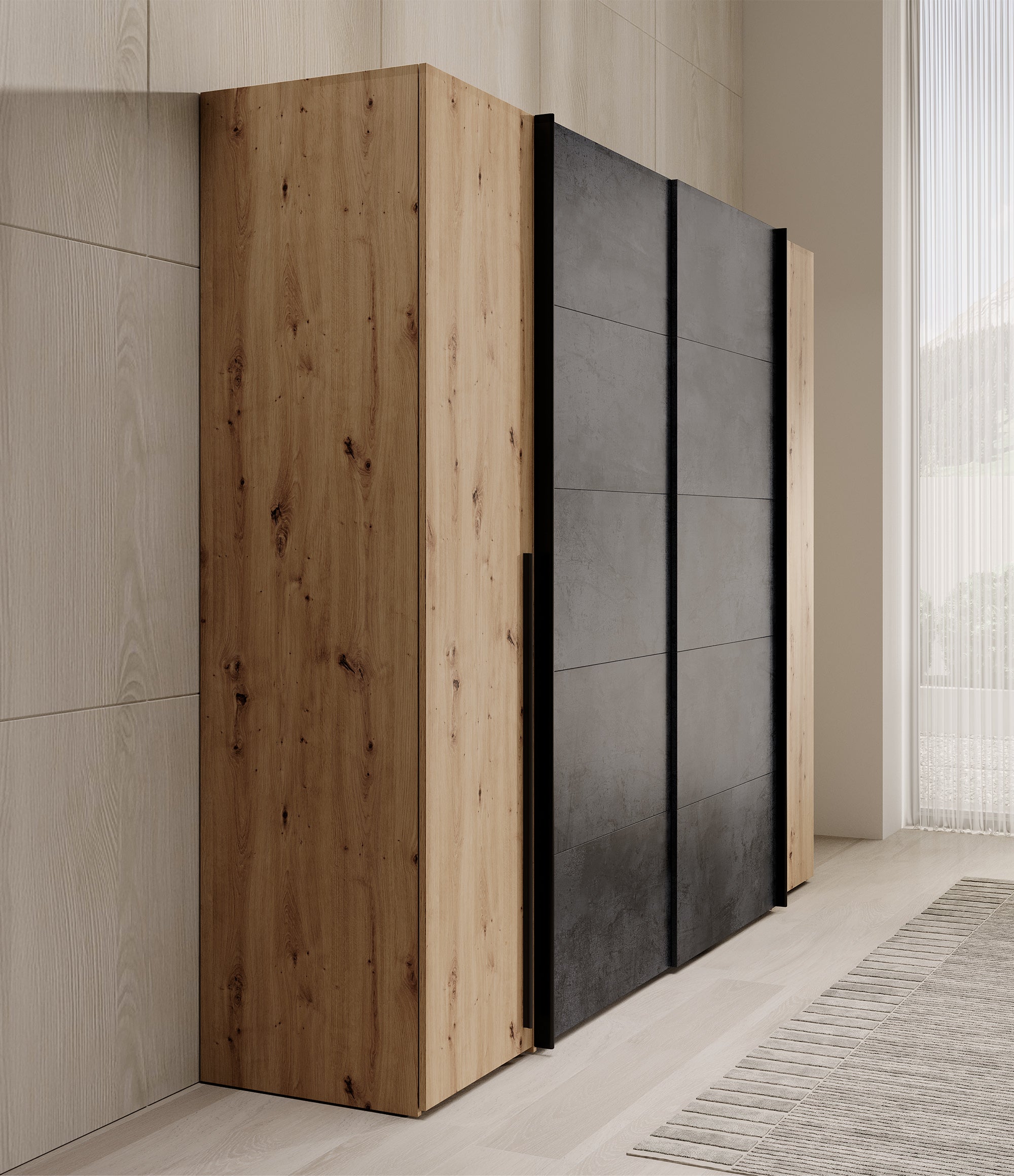 Nassau - Kledingkast met schuifdeuren - Eiken/grijs - 270x61x210 cm
