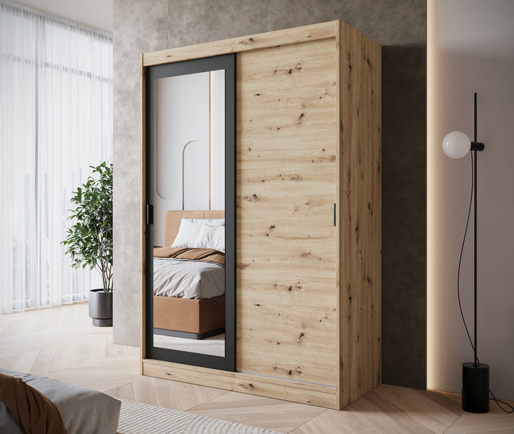 Olly - Kledingkast met schuifdeuren - Eiken - 139x61x205 cm