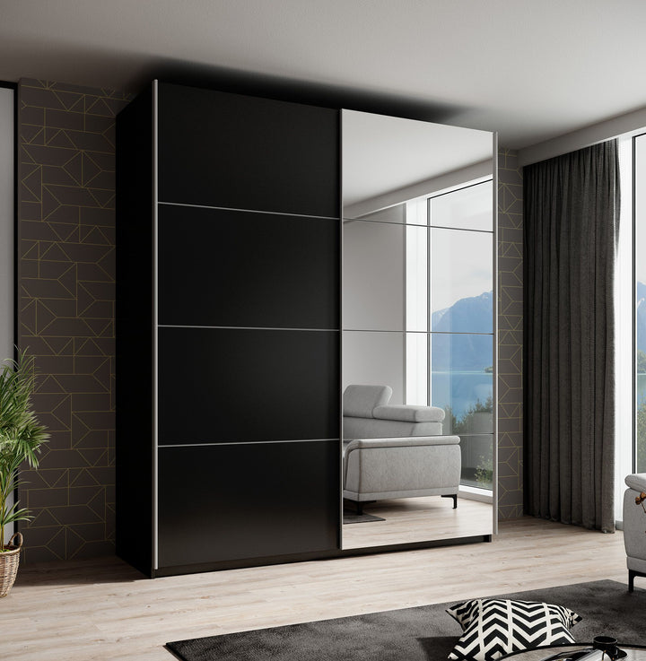 Oscar - Kledingkast met schuifdeuren - Zwart - 180x61x210 cm