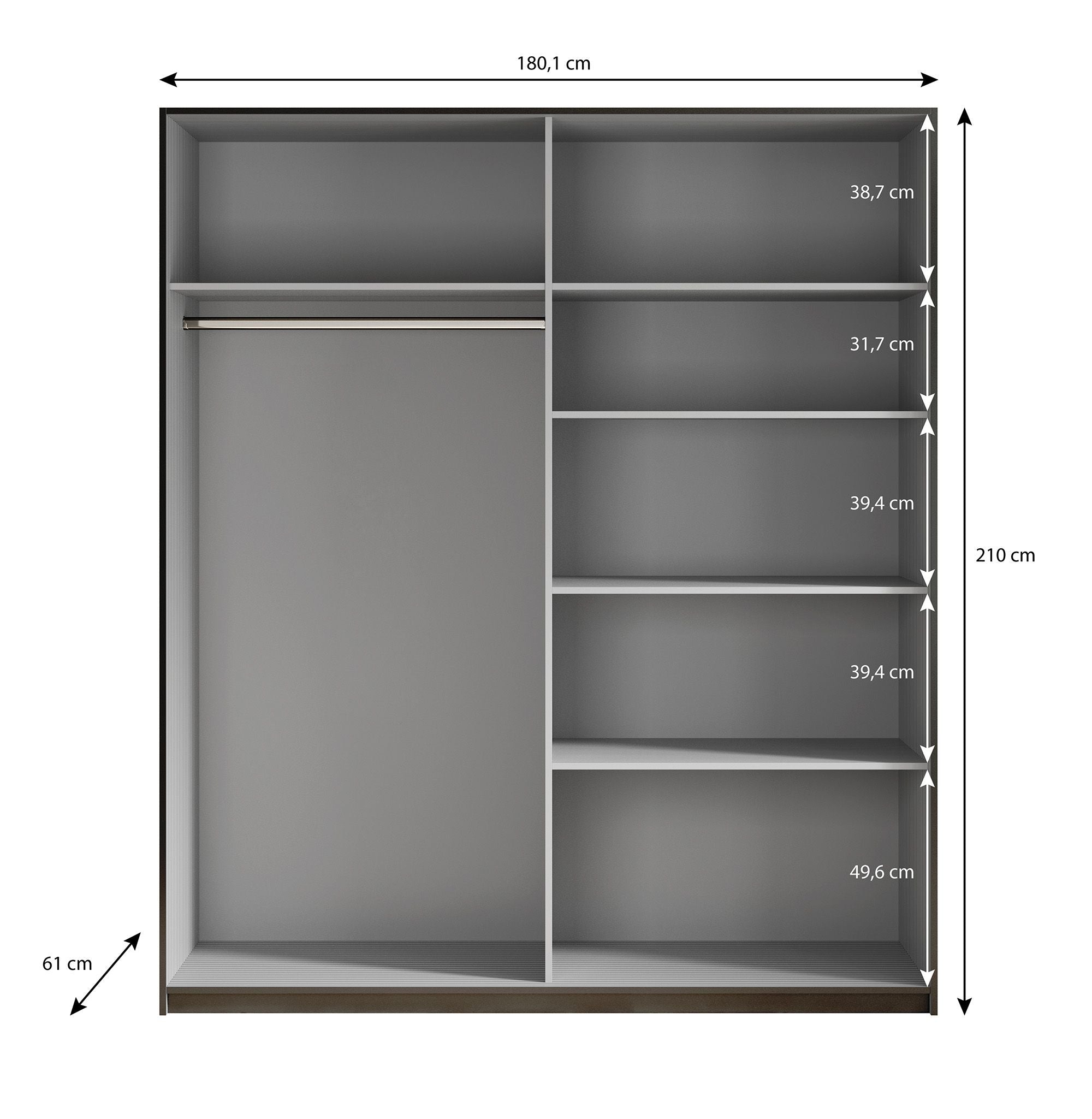 Oscar - Kledingkast met schuifdeuren - Zwart - 180x61x210 cm