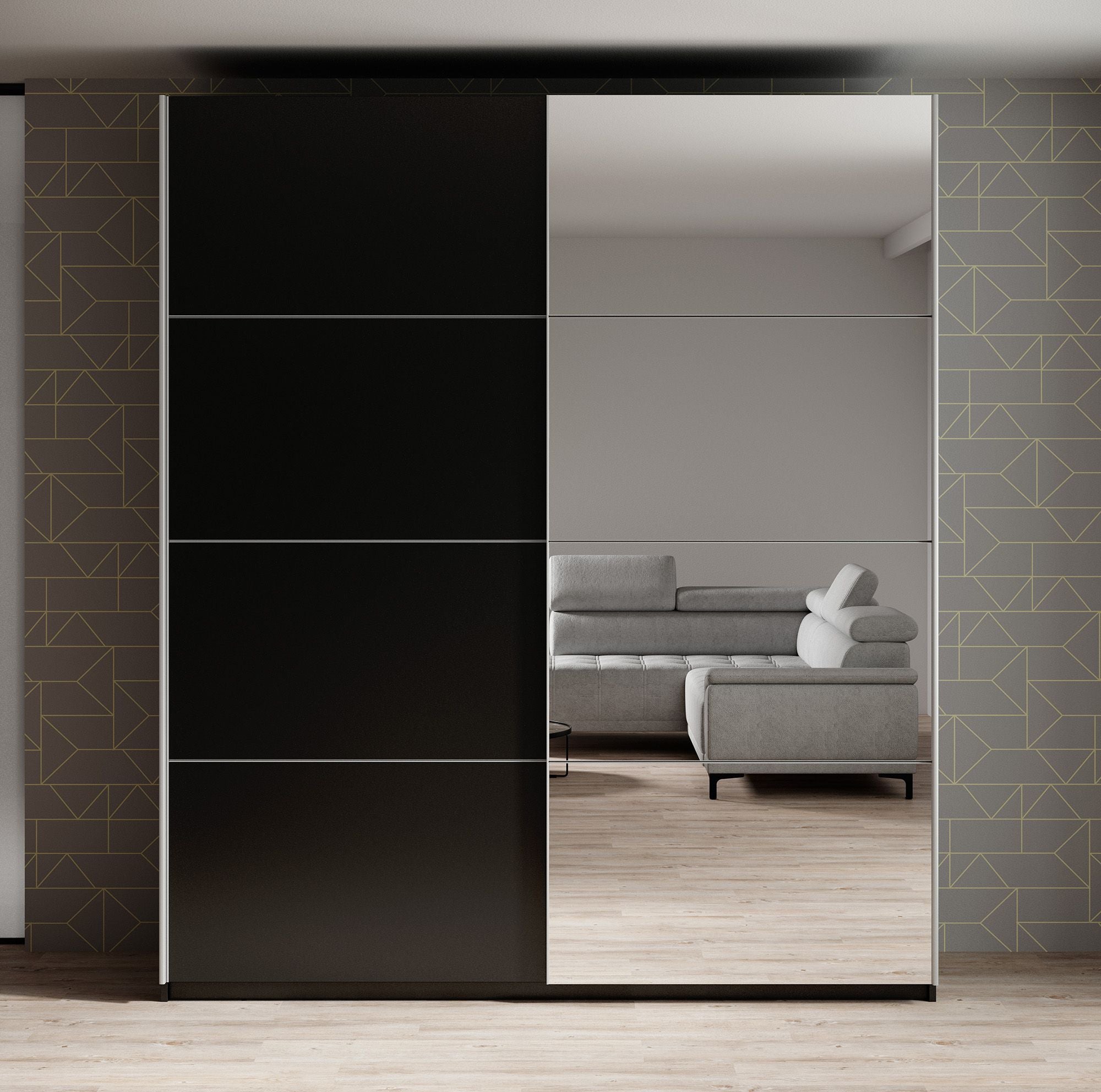 Oscar - Kledingkast met schuifdeuren - Zwart - 180x61x210 cm