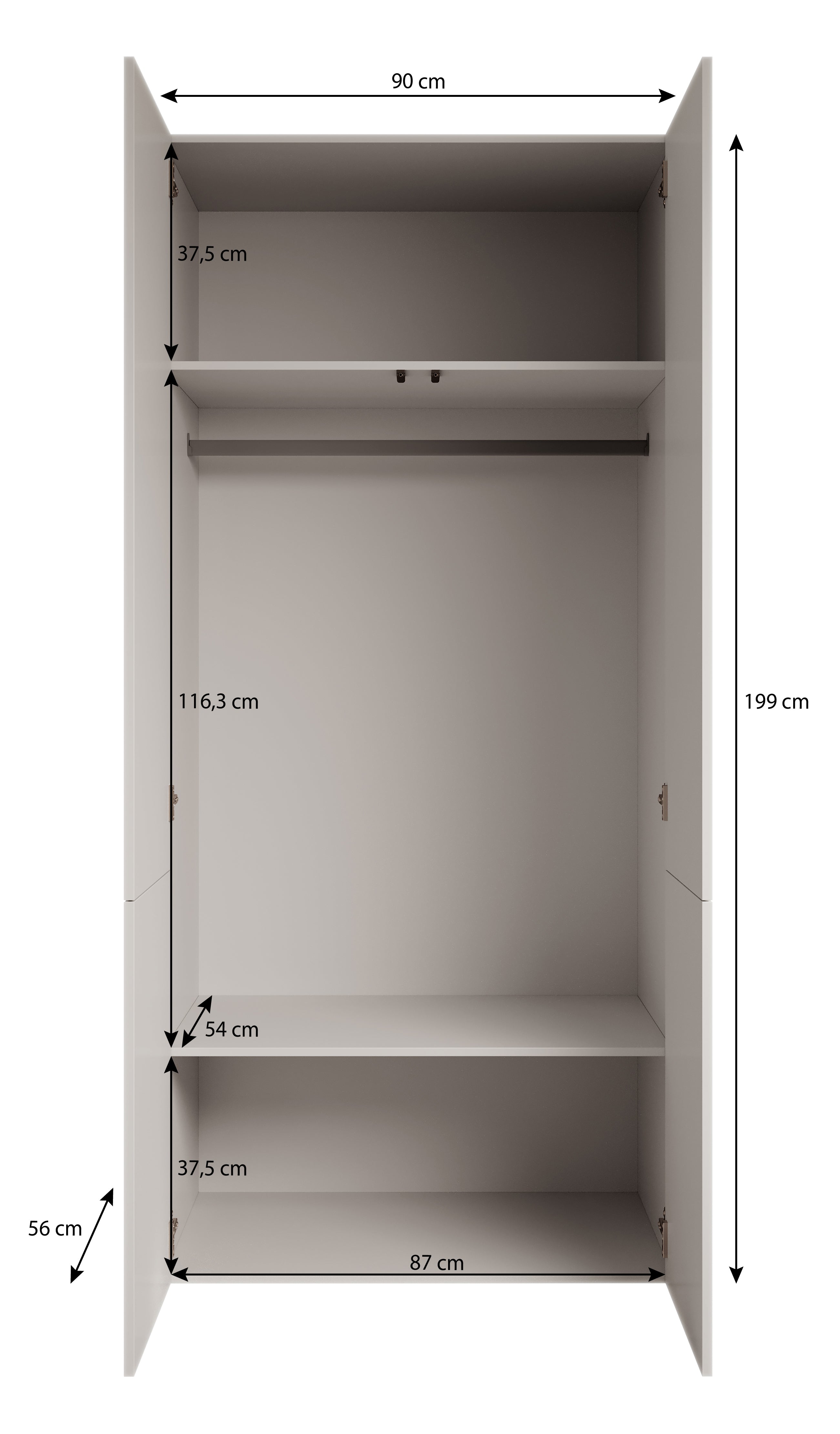 Palamos - Kledingkast 4-deurs - Mat zwart  - 90x56x199 cm