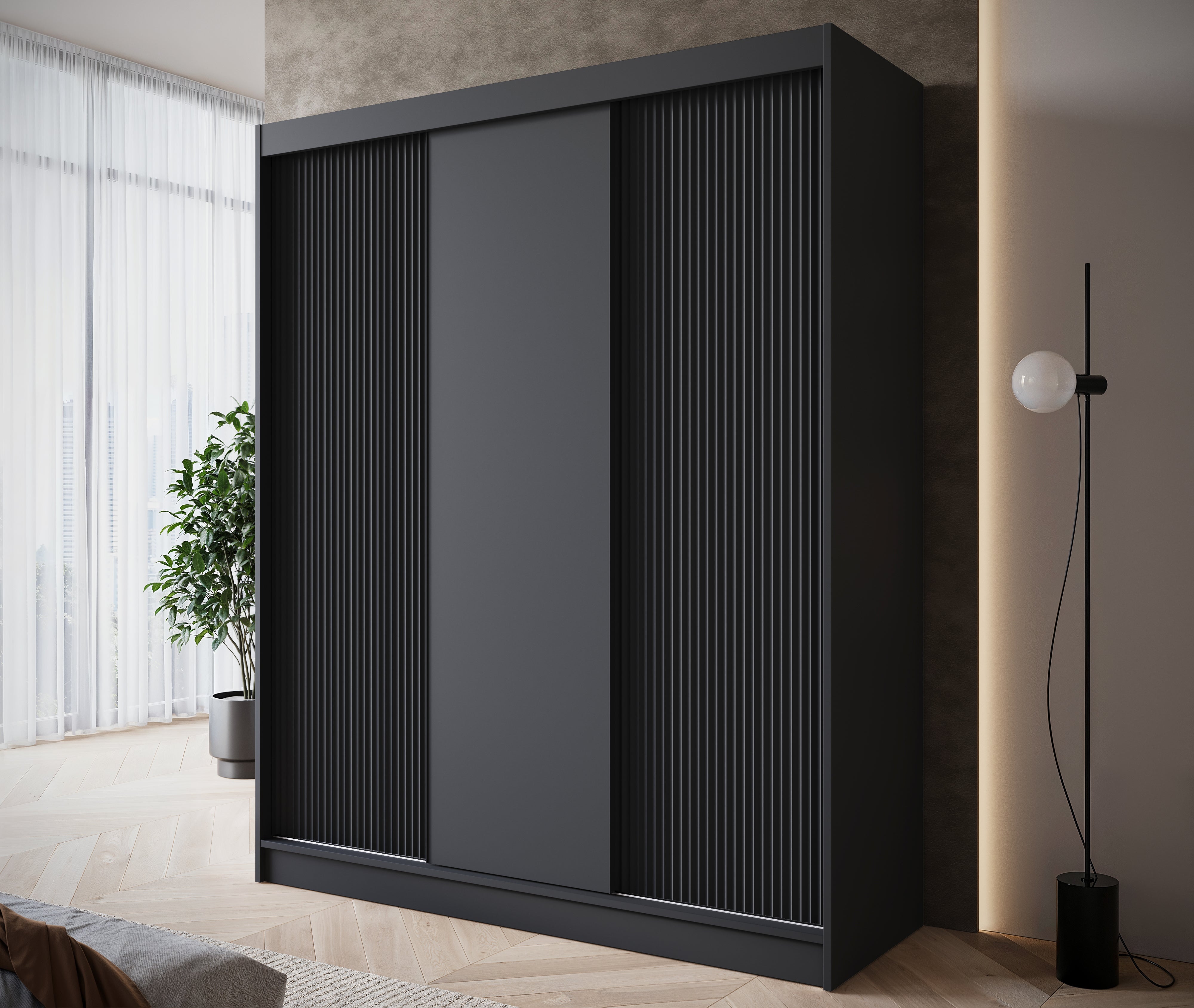 Paraguay - Kledingkast met schuifdeuren - Zwart  - 180x60x220 cm