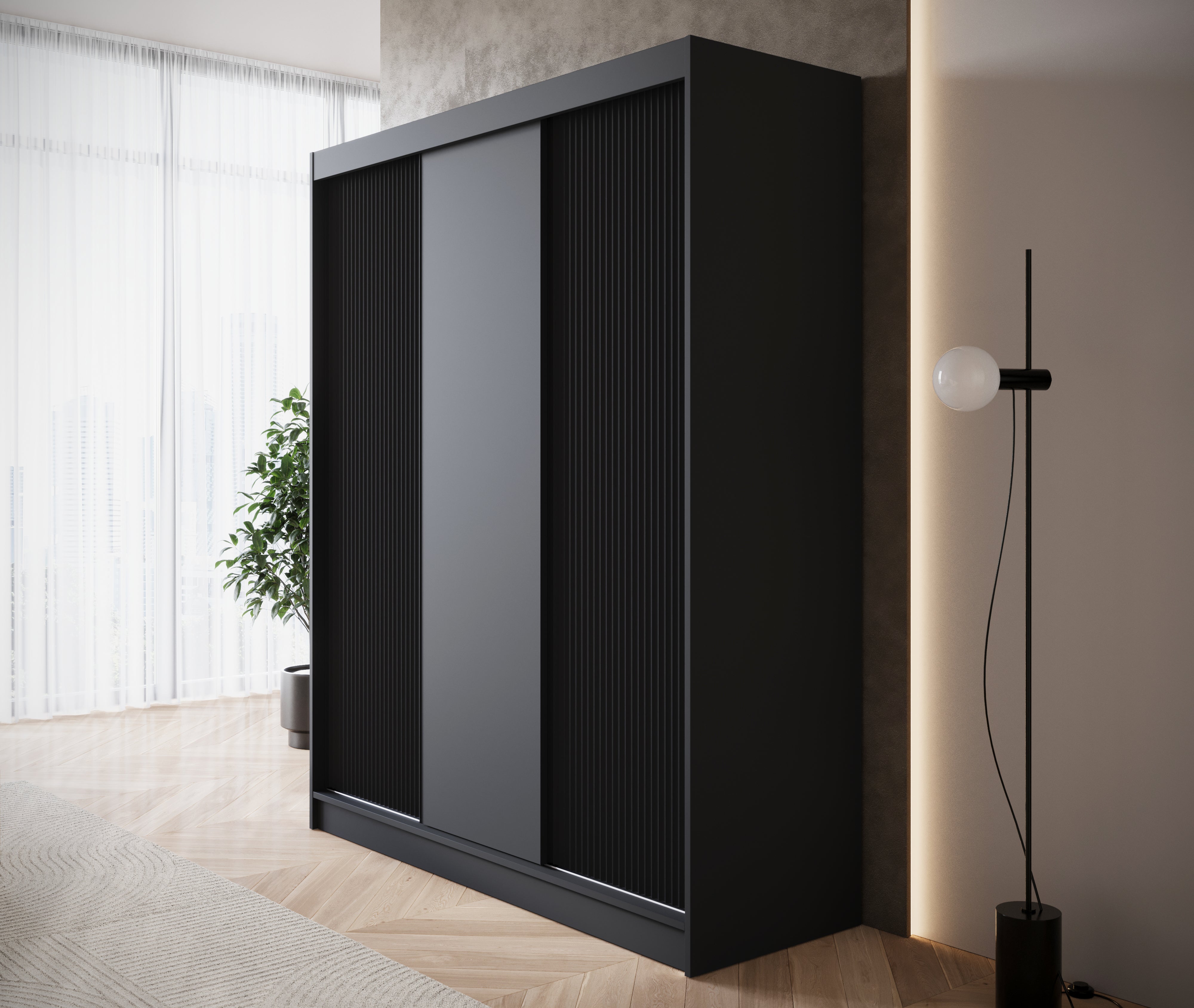 Paraguay - Kledingkast met schuifdeuren - Zwart  - 180x60x220 cm