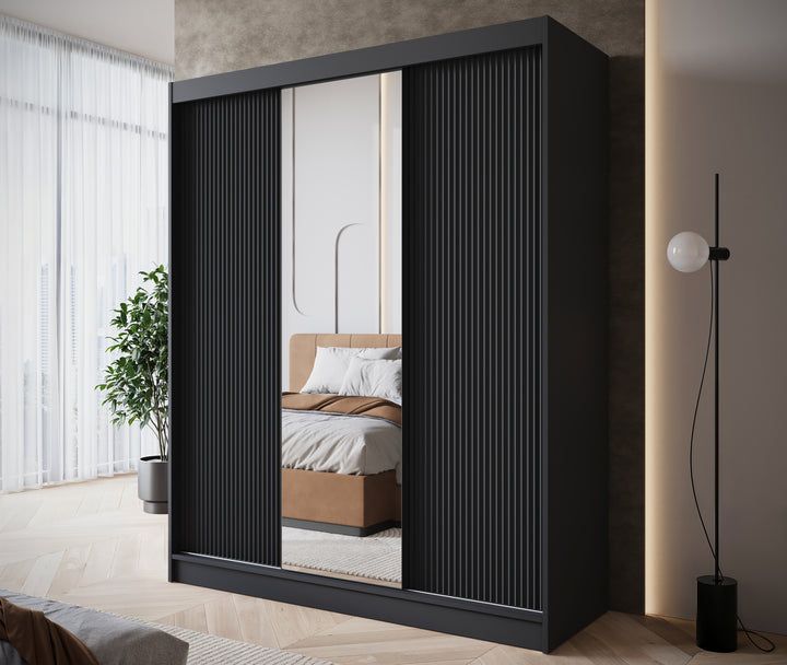 Paraguay - Kledingkast met spiegel - Zwart  - 180x60x220 cm