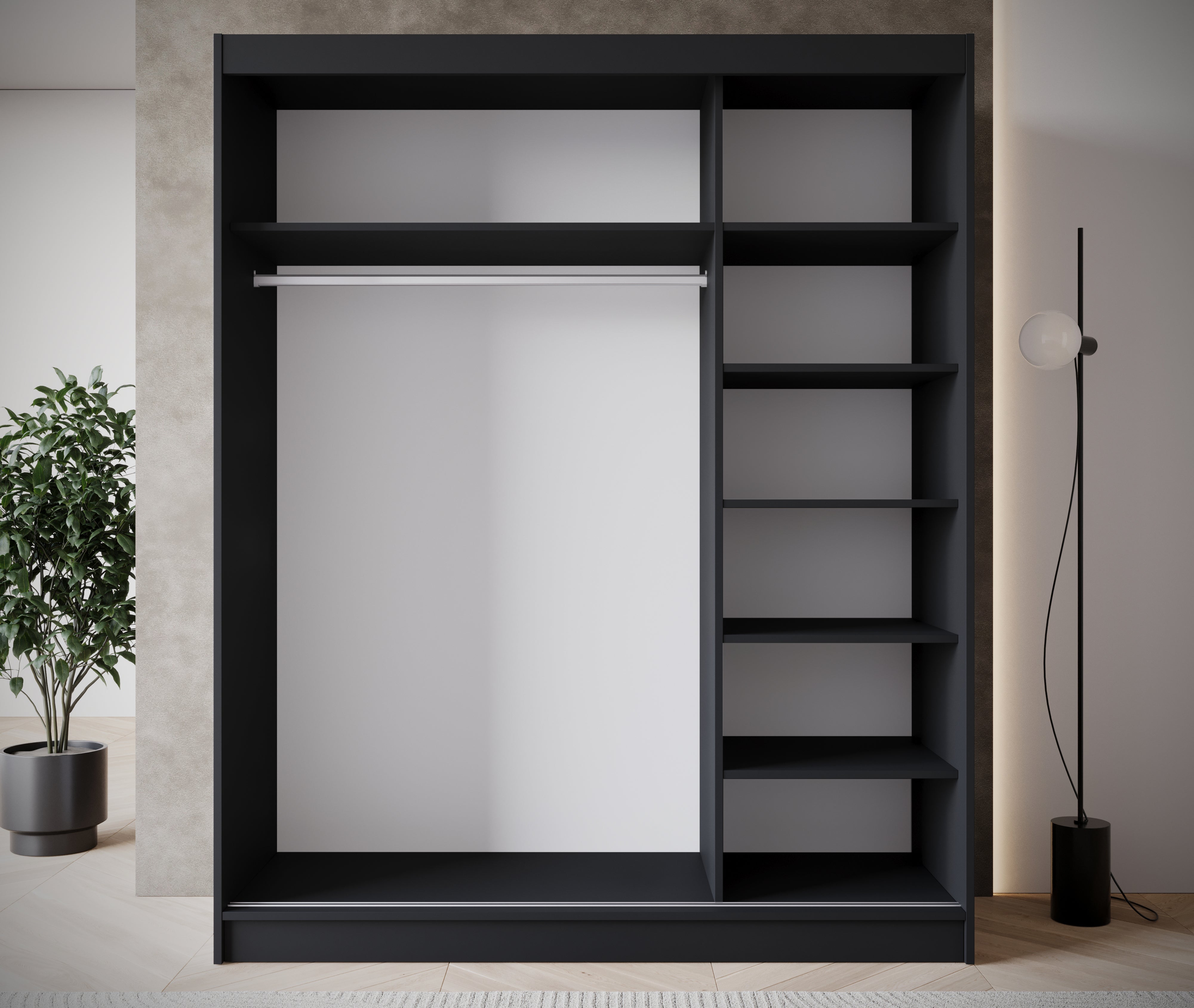 Paraguay - Kledingkast met spiegel - Zwart  - 180x60x220 cm