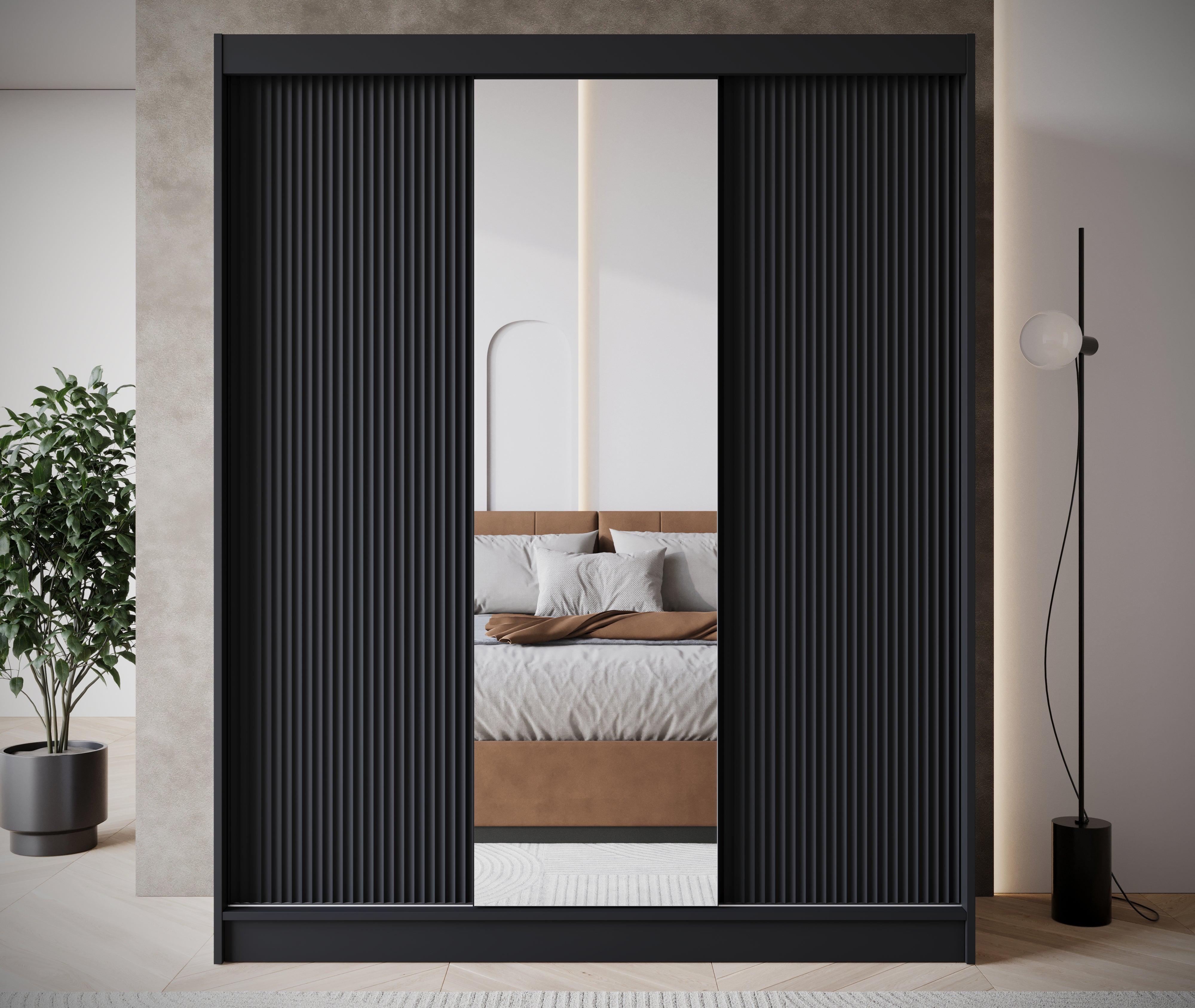Paraguay - Kledingkast met spiegel - Zwart  - 180x60x220 cm