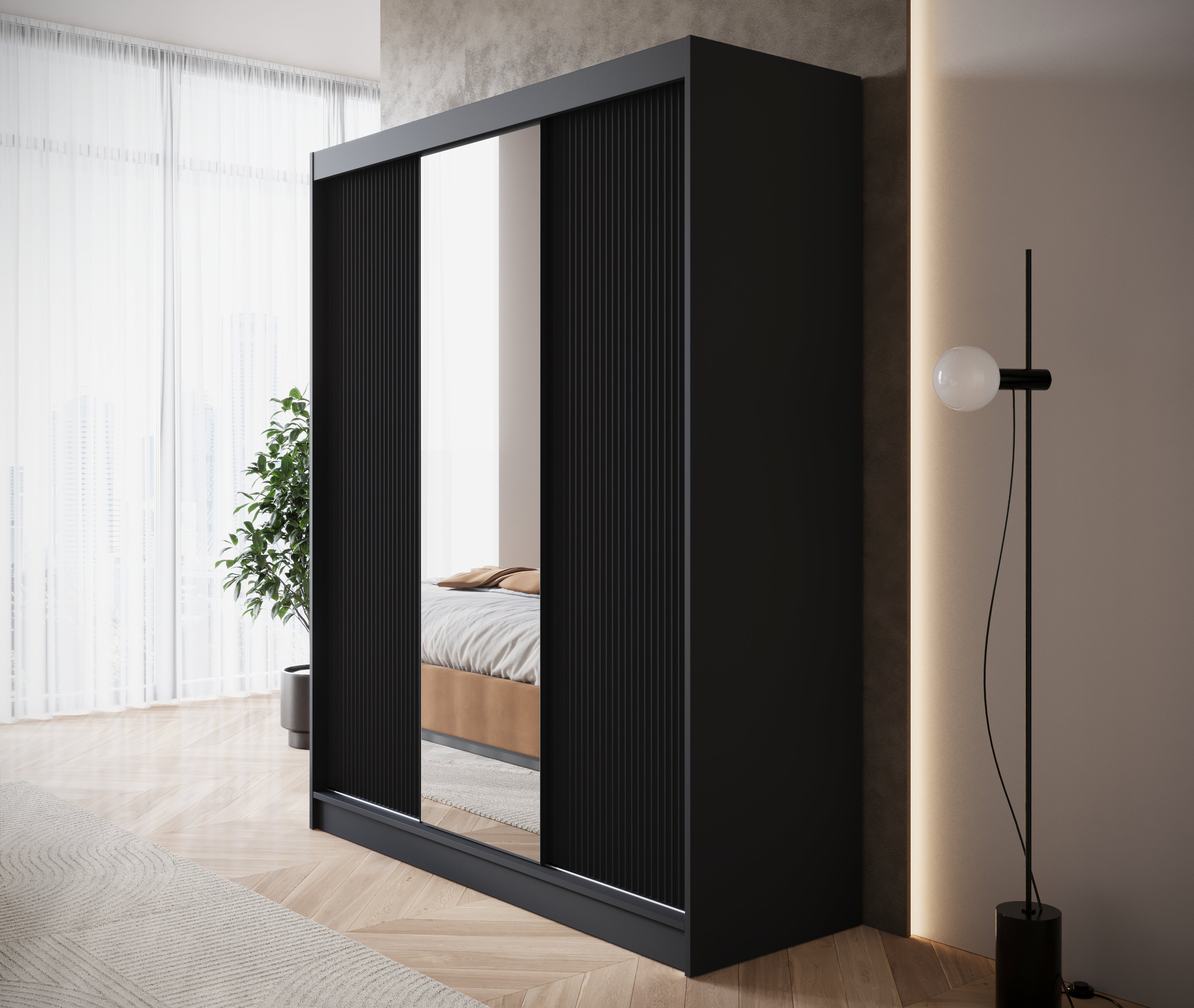 Paraguay - Kledingkast met spiegel - Zwart  - 180x60x220 cm