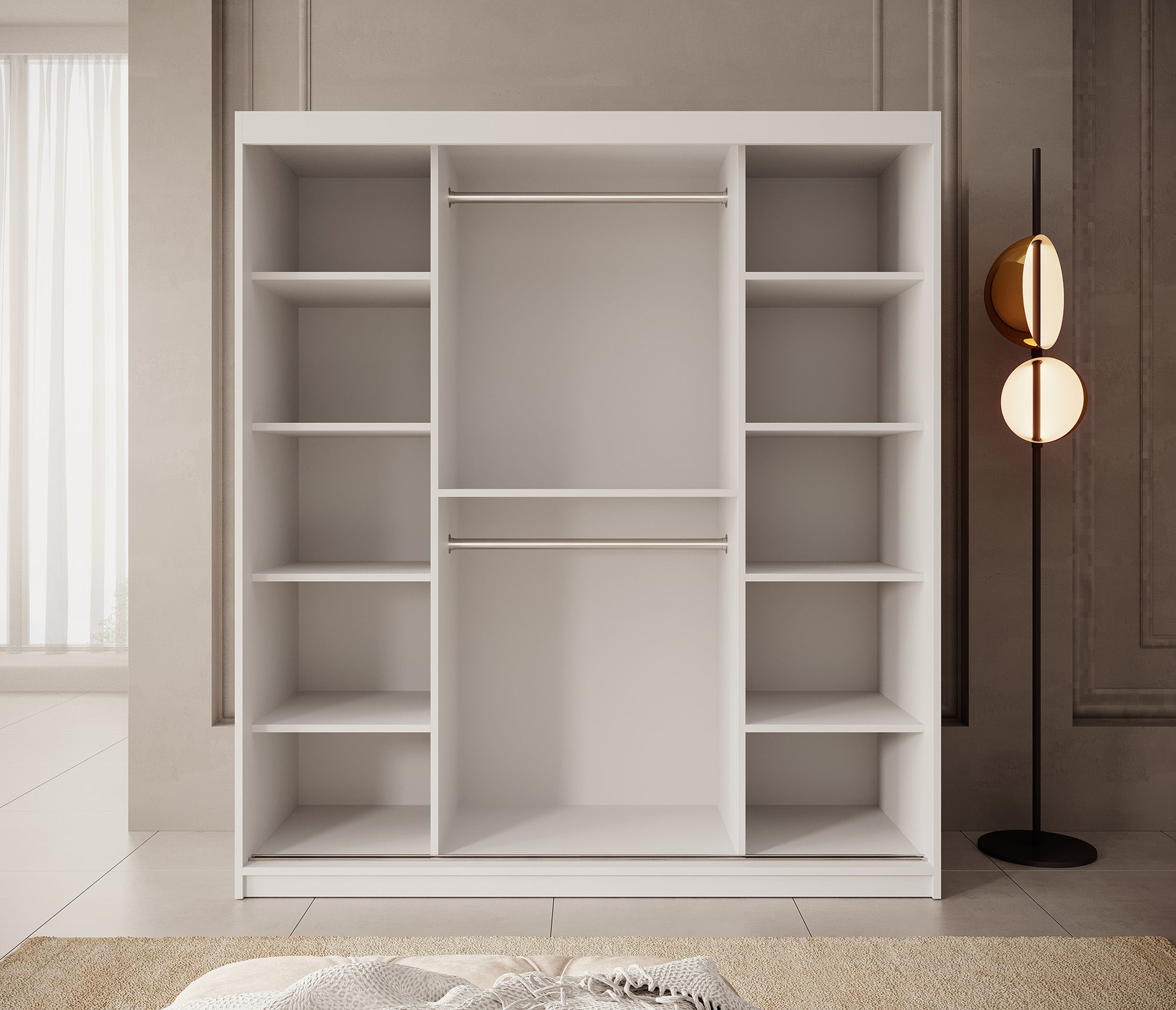 Pete - Kledingkast met schuifdeuren - Wit - 180x62x200 cm