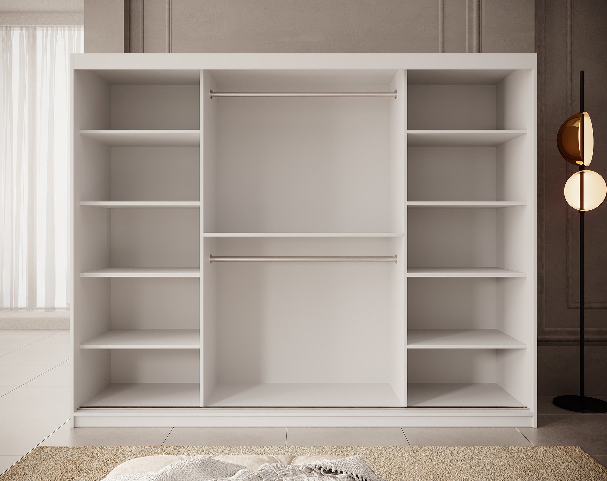 Pete - Kledingkast met schuifdeuren - Wit - 250x62x200 cm