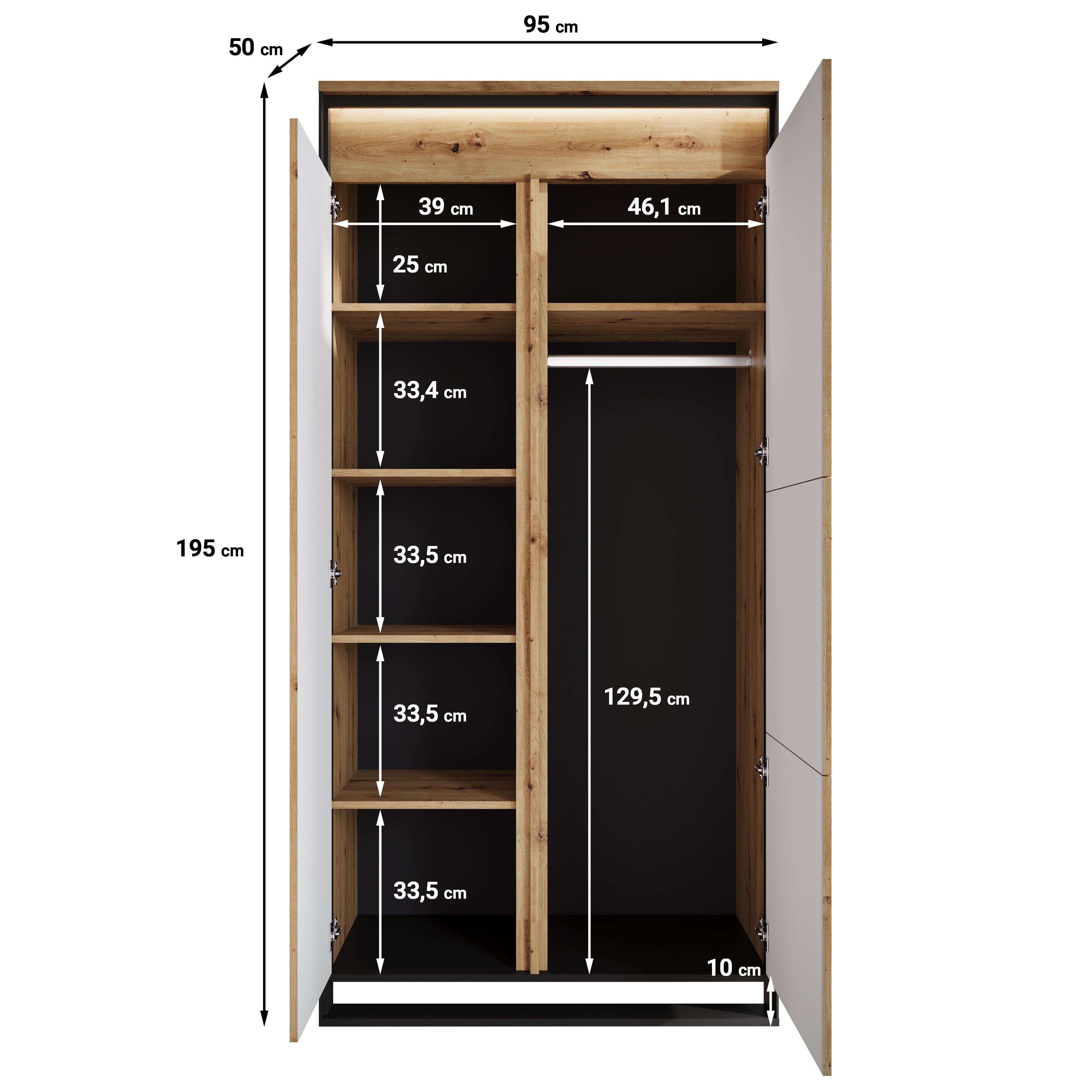 Quincy - Kledingkast 2-deurs - Eiken - 95x50x195 cm