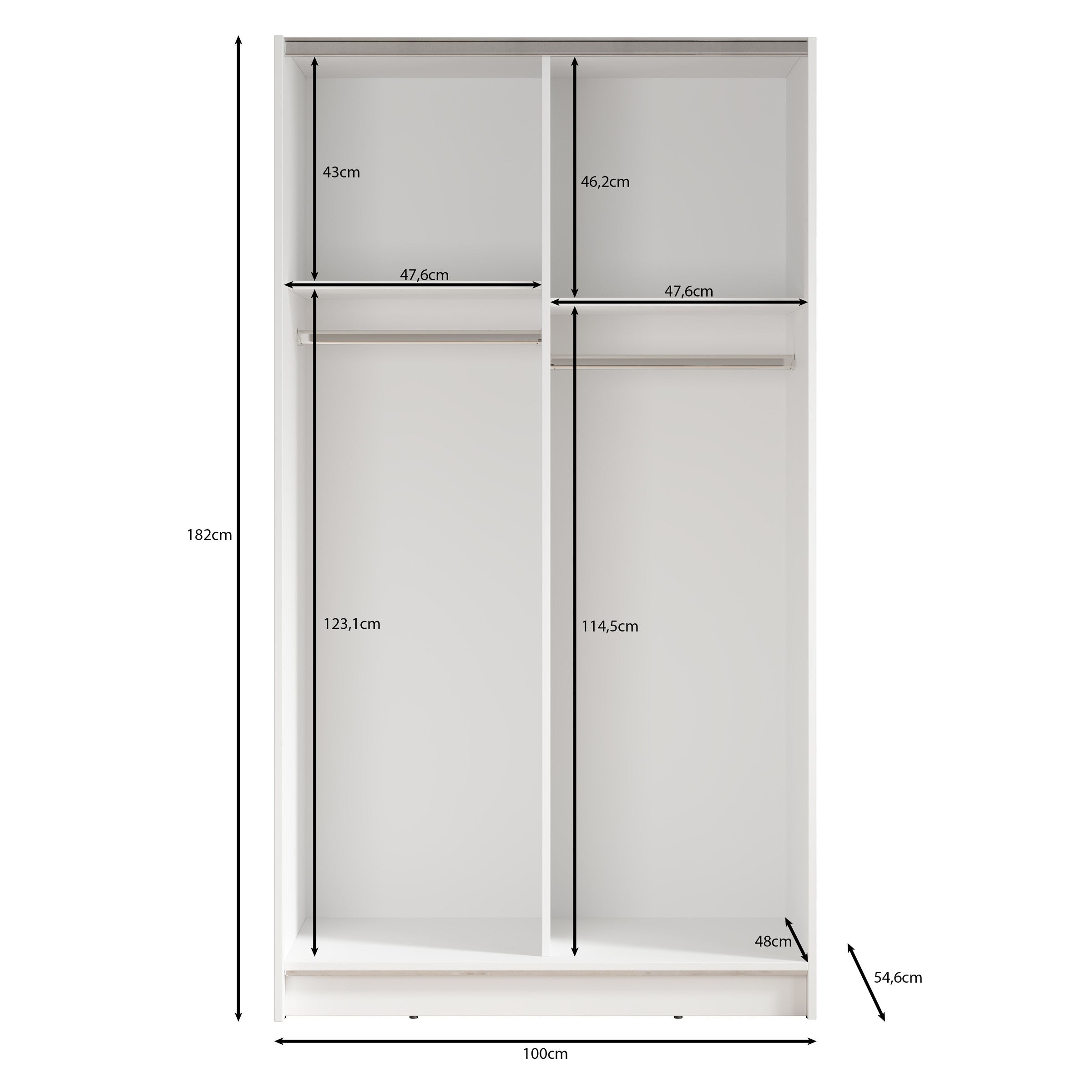 Salta - Kledingkast met schuifdeuren - Wit - 100x55x182 cm