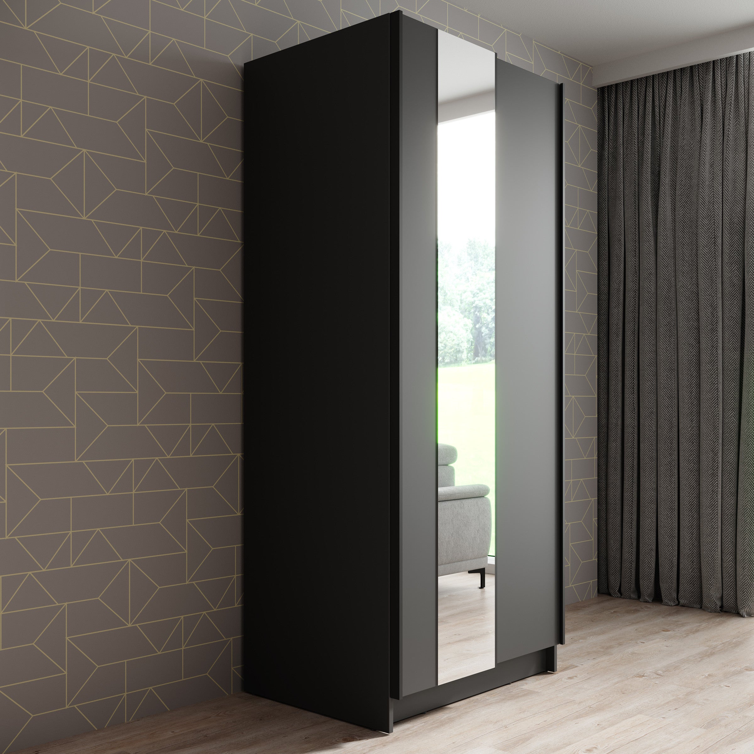 Salta - Kledingkast met schuifdeuren - Zwart - 80x55x182 cm