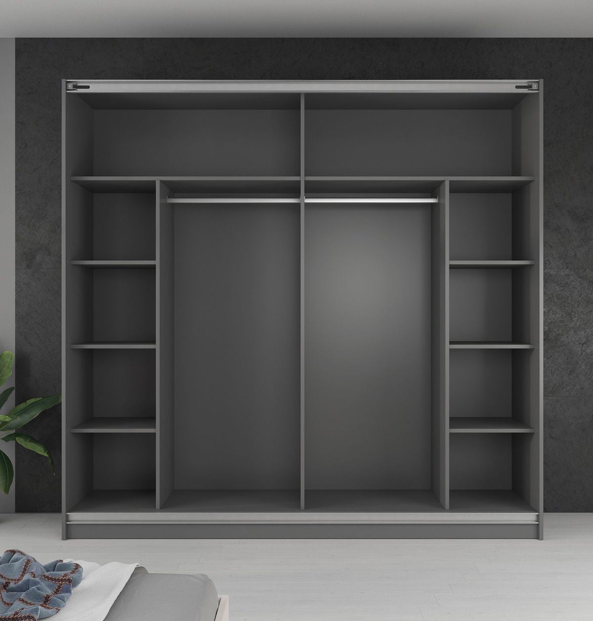 Samantha - Kledingkast met schuifdeuren - Grijs - 217x63x210 cm