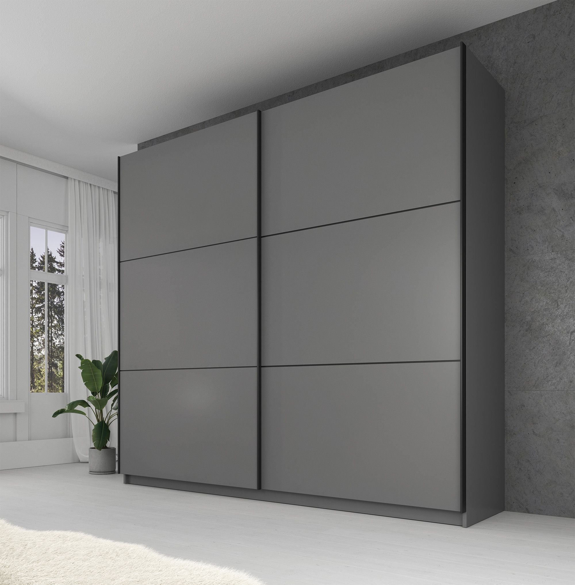 Samantha - Kledingkast met schuifdeuren - Grijs - 217x63x210 cm