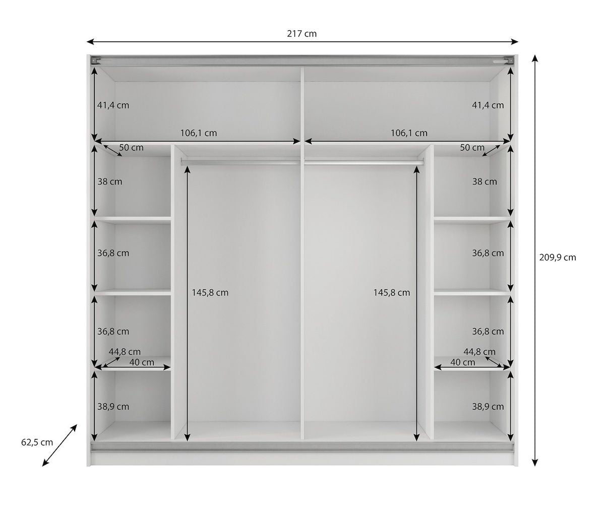 Samantha - Kledingkast met schuifdeuren - Wit - 217x63x210 cm