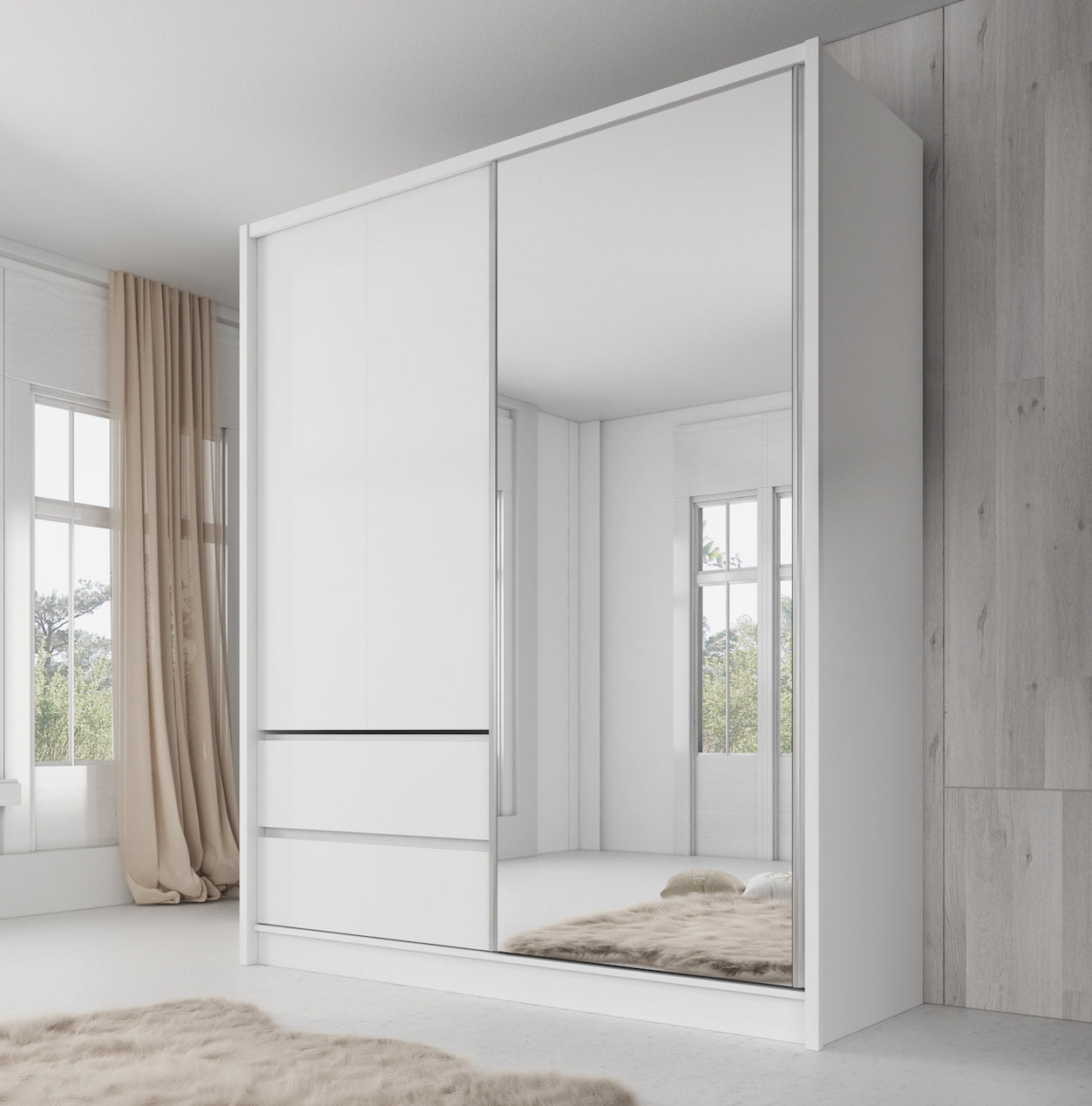 Sento - Kledingkast met schuifdeuren - Wit - 184x61x214 cm