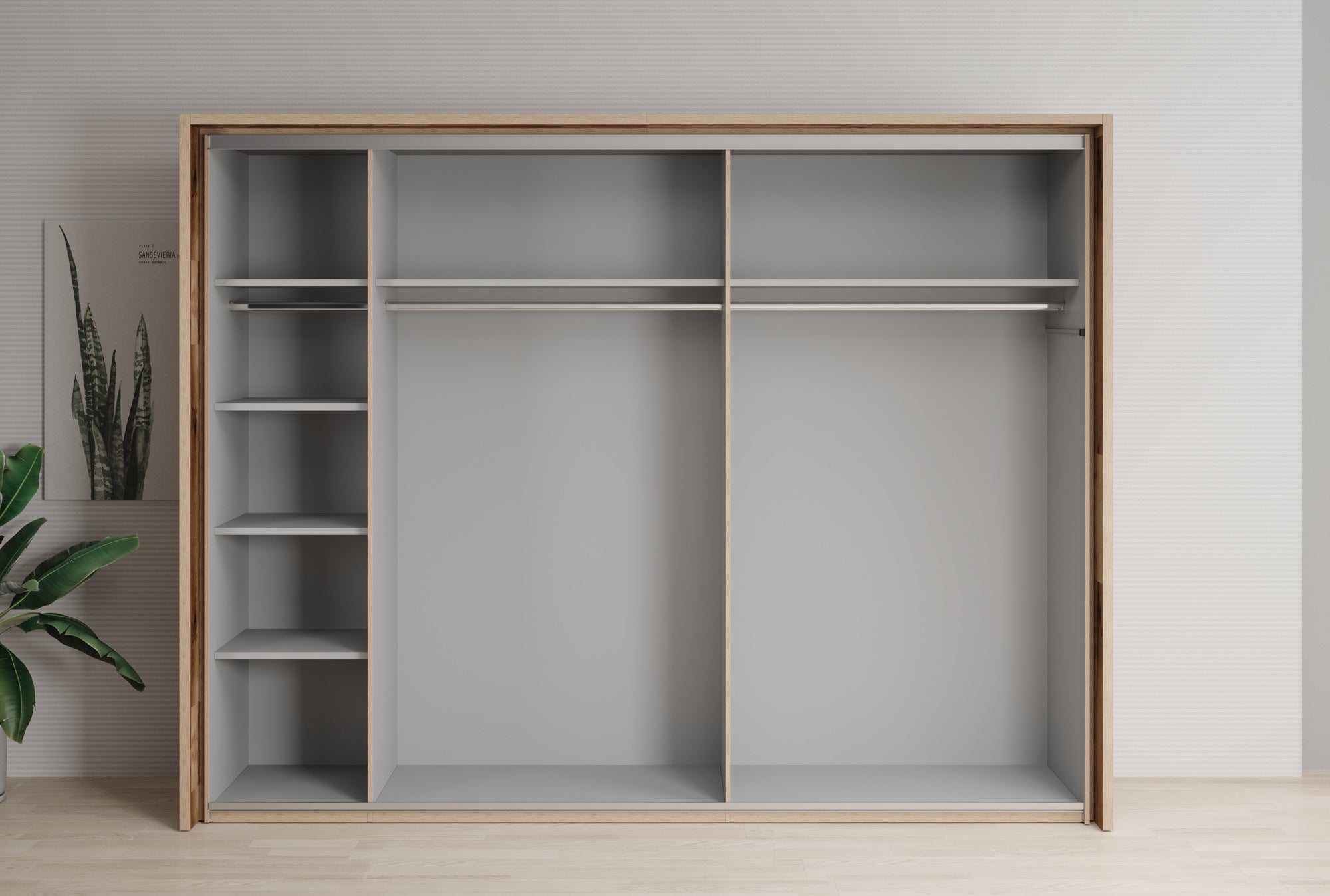 Serena - Kledingkast met schuifdeuren - Zwart/eiken - 281x64x216 cm