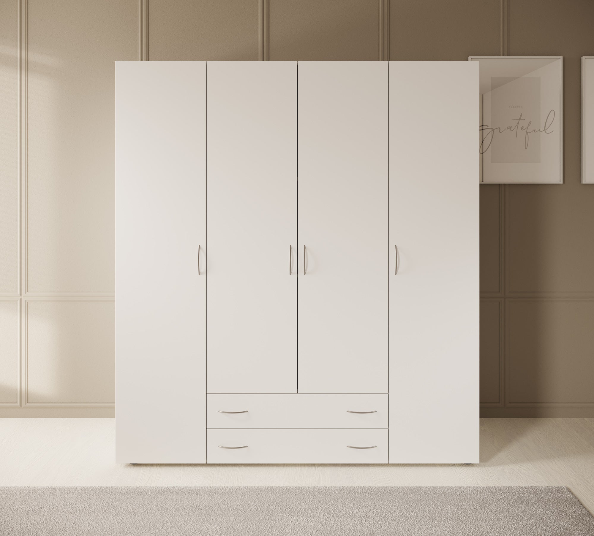 Serra - Kledingkast 4-deurs - Wit - 160x51x177 cm