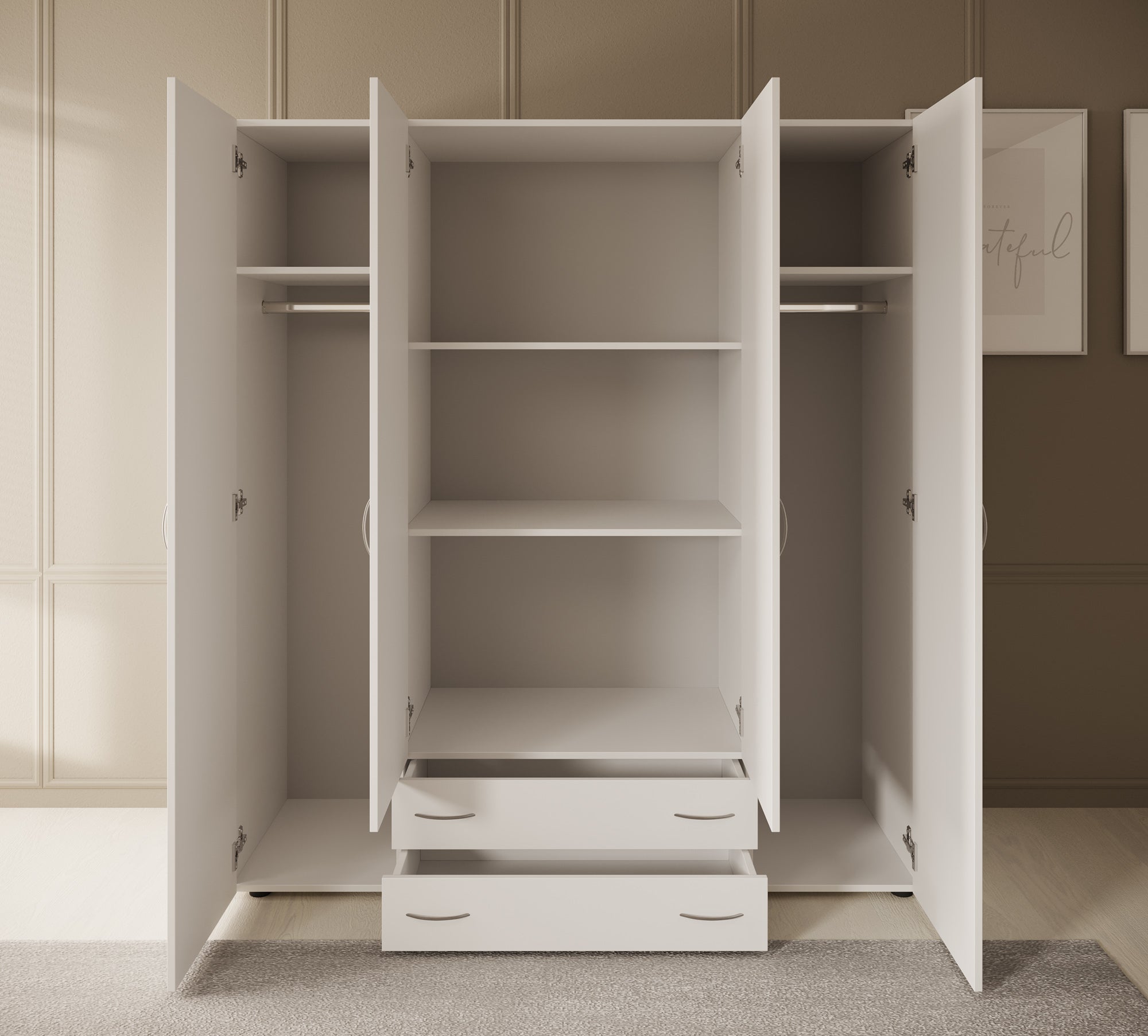 Serra - Kledingkast 4-deurs - Wit - 160x51x177 cm