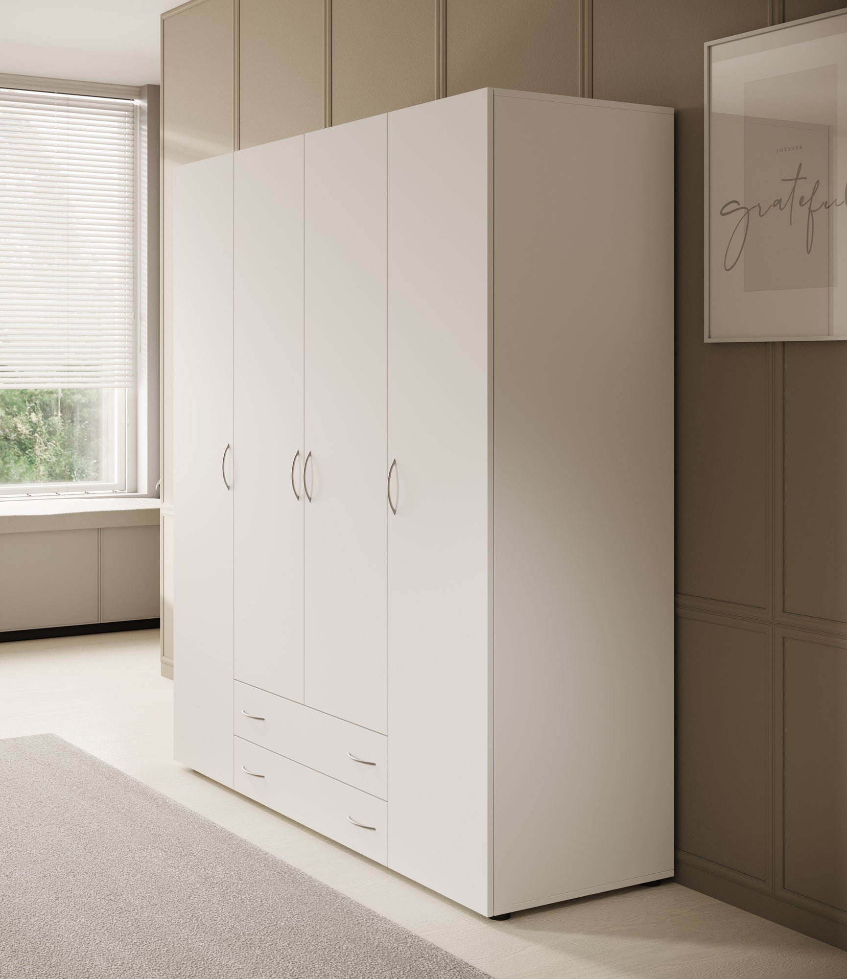 Serra - Kledingkast 4-deurs - Wit - 160x51x177 cm