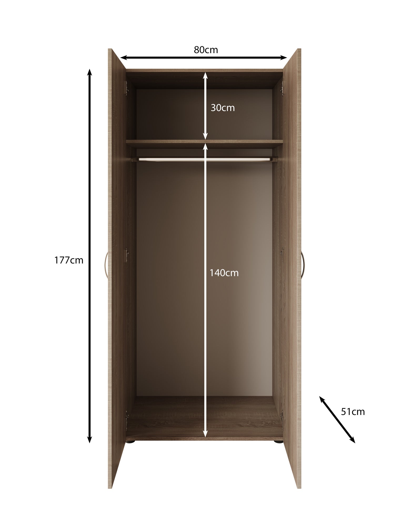Serra - Kledingkast 2-deurs - Wit/licht eiken - 80x51x177 cm