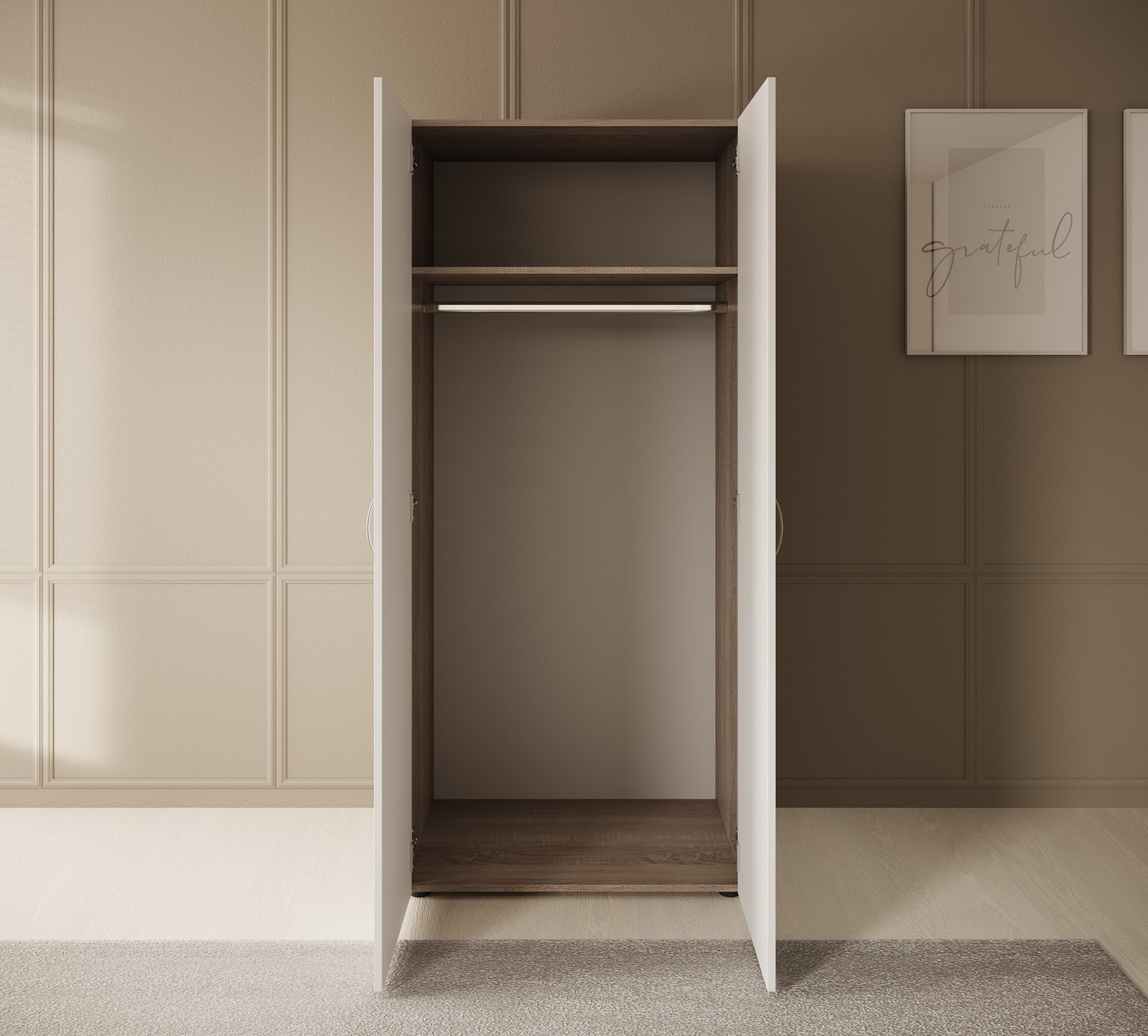 Serra - Kledingkast 2-deurs - Wit/licht eiken - 80x51x177 cm