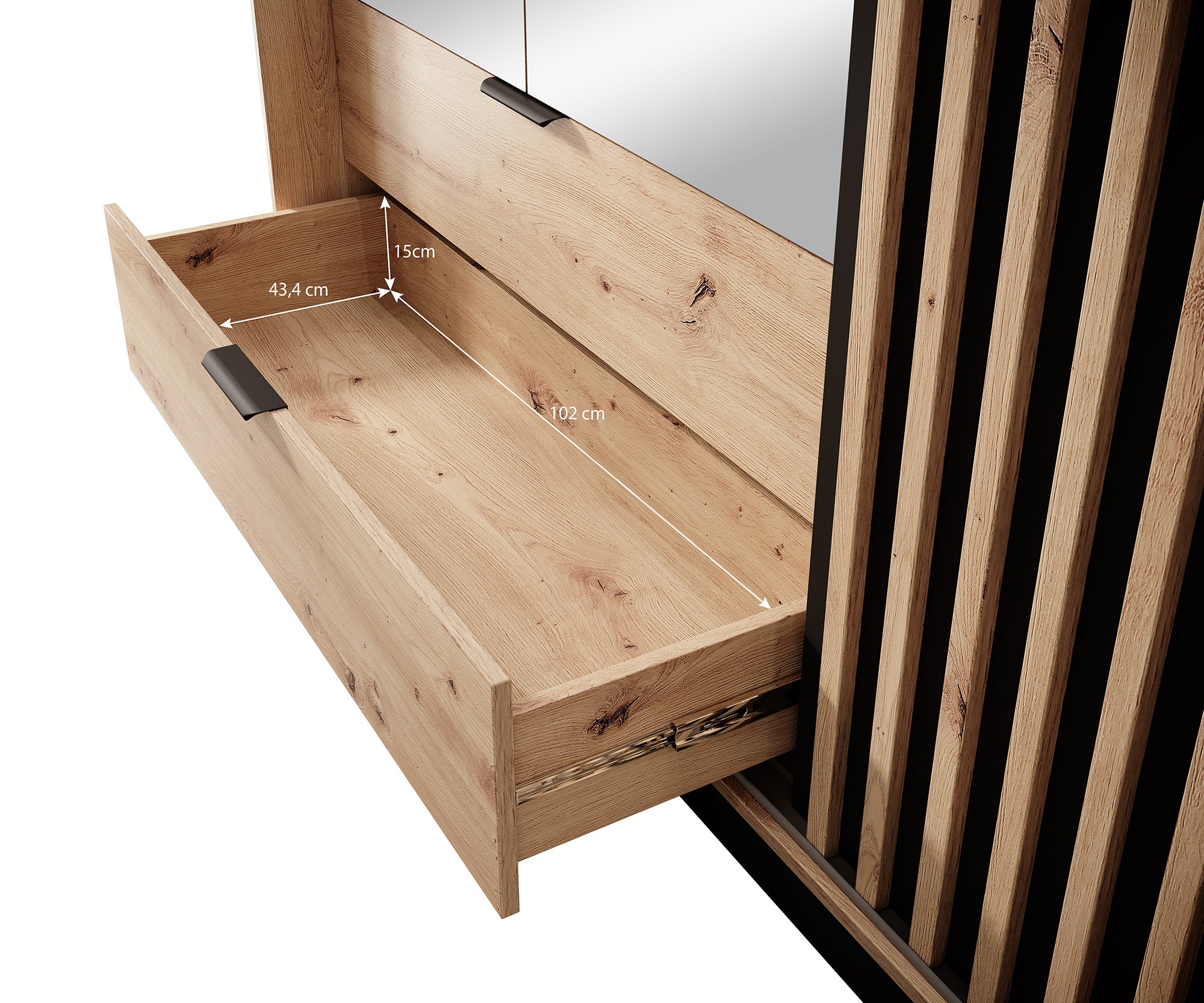 Tasha - Kledingkast 3-deurs - Eiken/zwart - 220x60x210 cm