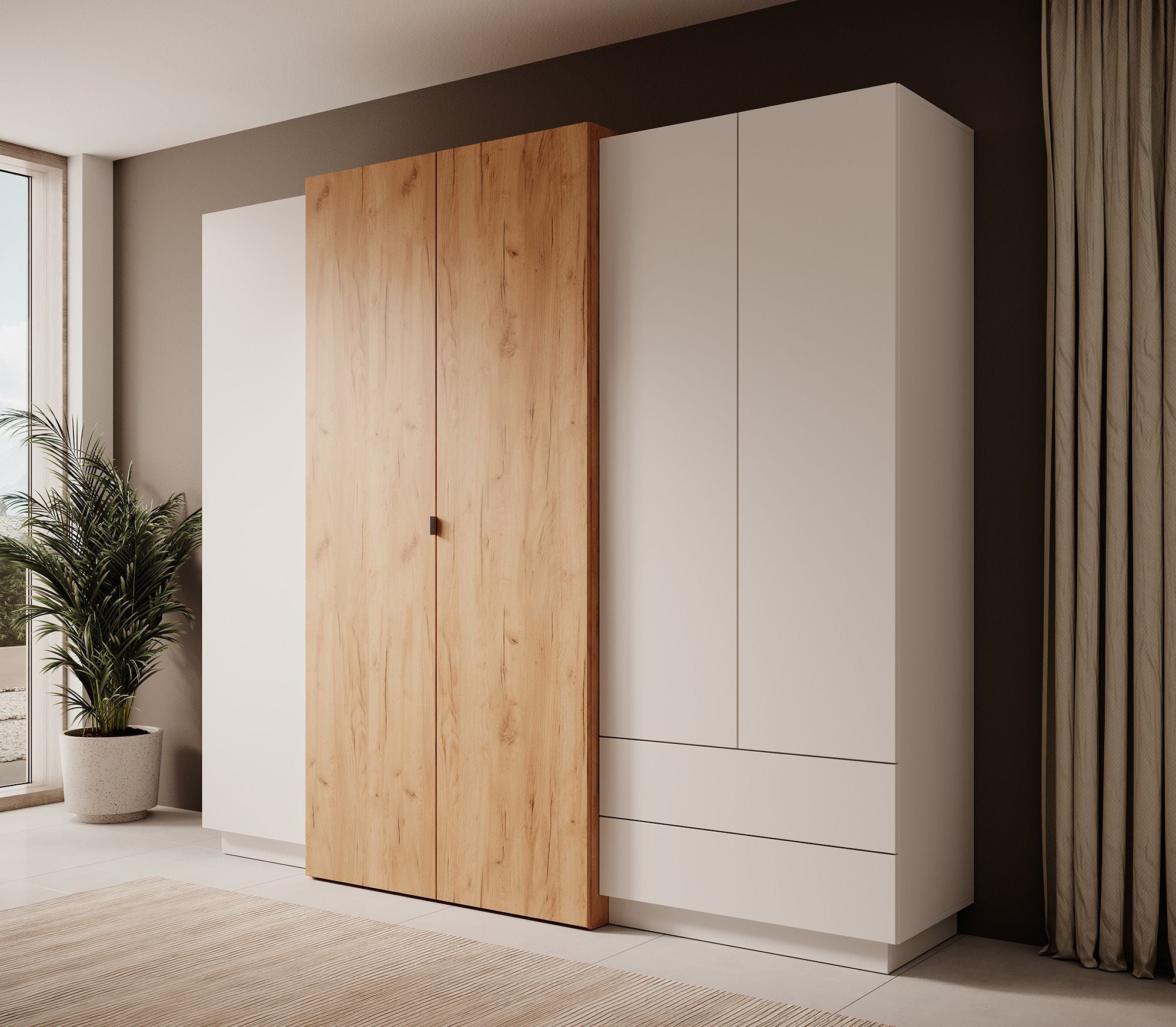 Three - Kledingkast 4-deurs - Eiken - 230x52x202 cm
