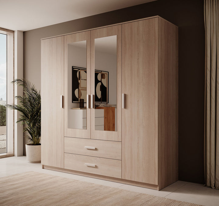 Tyko - Kledingkast 4-deurs - Licht eiken - 200x58x200 cm