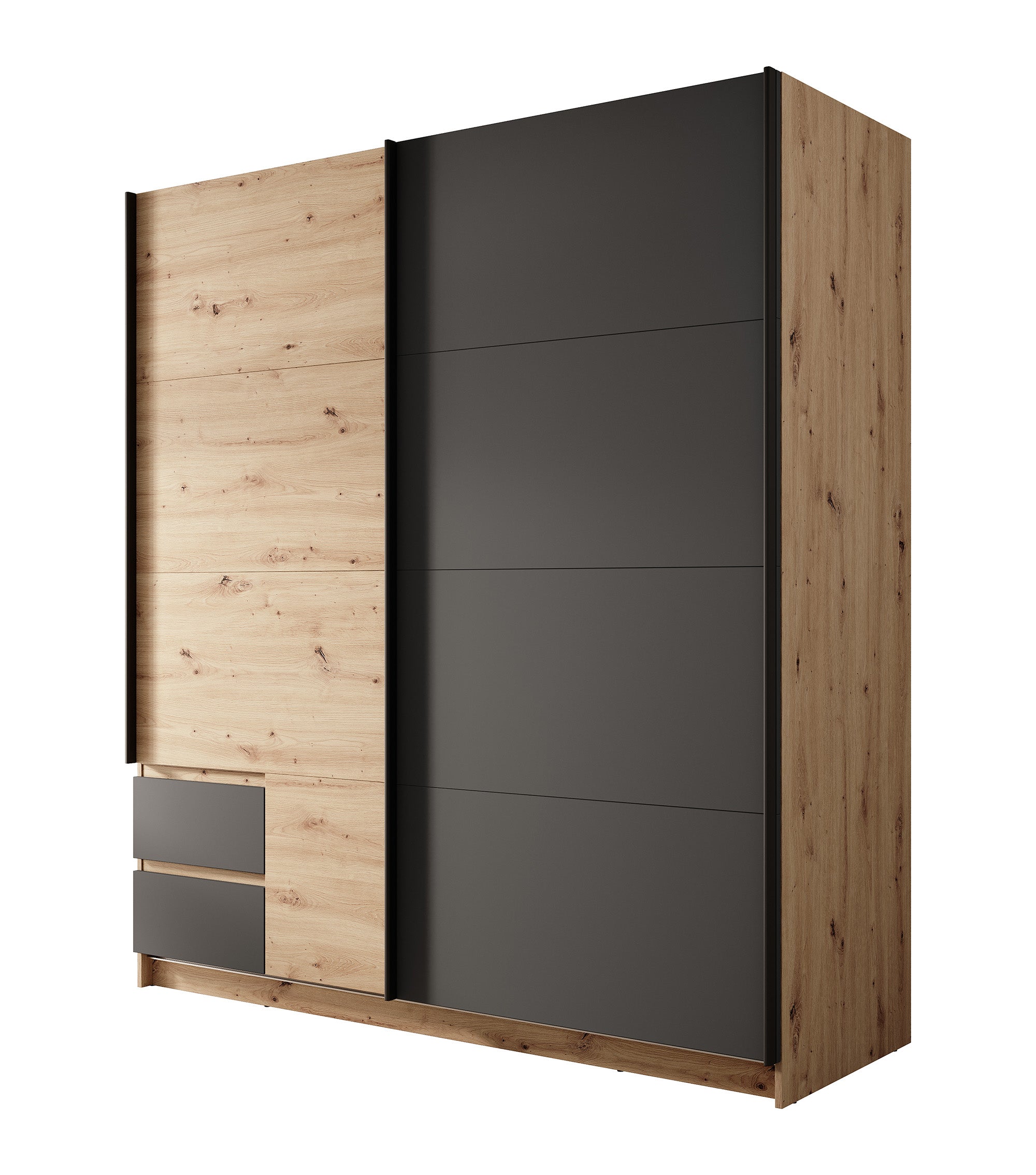 Ulan - Kledingkast met schuifdeuren - Eiken/grijs - 181x61x198 cm