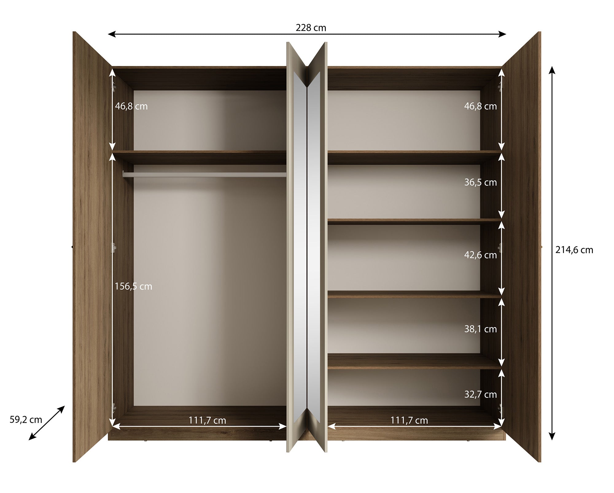 Valduz - Kledingkast 4-deurs - Eiken - 228x59x215 cm