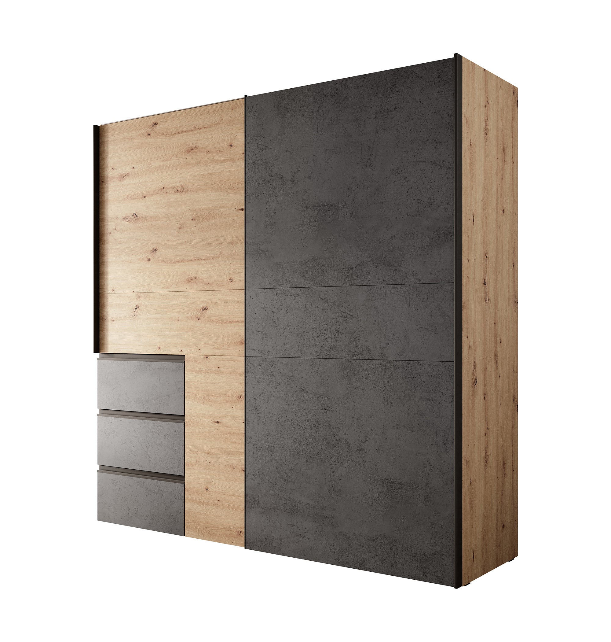 Walter - Kledingkast met schuifdeuren - Eiken/grijs - 200x61x200 cm