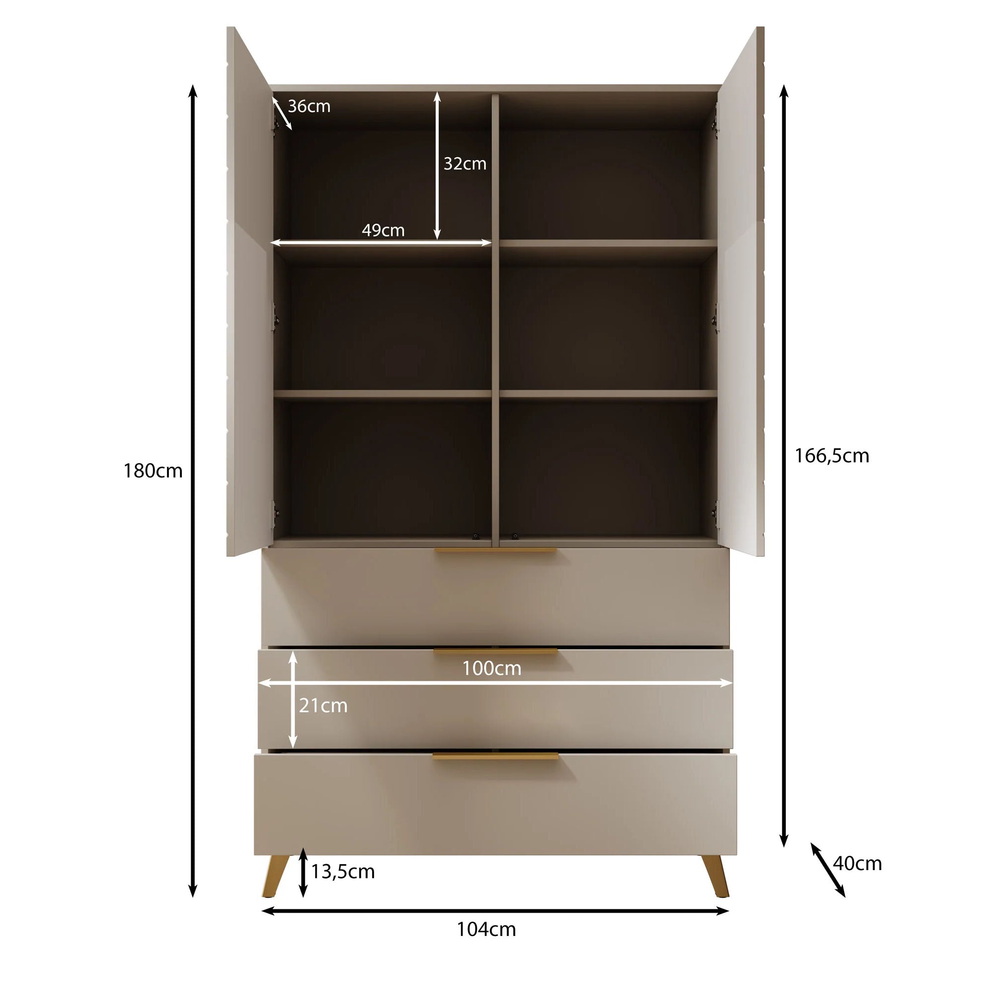 Xiano - Kledingkast 2-deurs - Beige - 103x40x180 cm