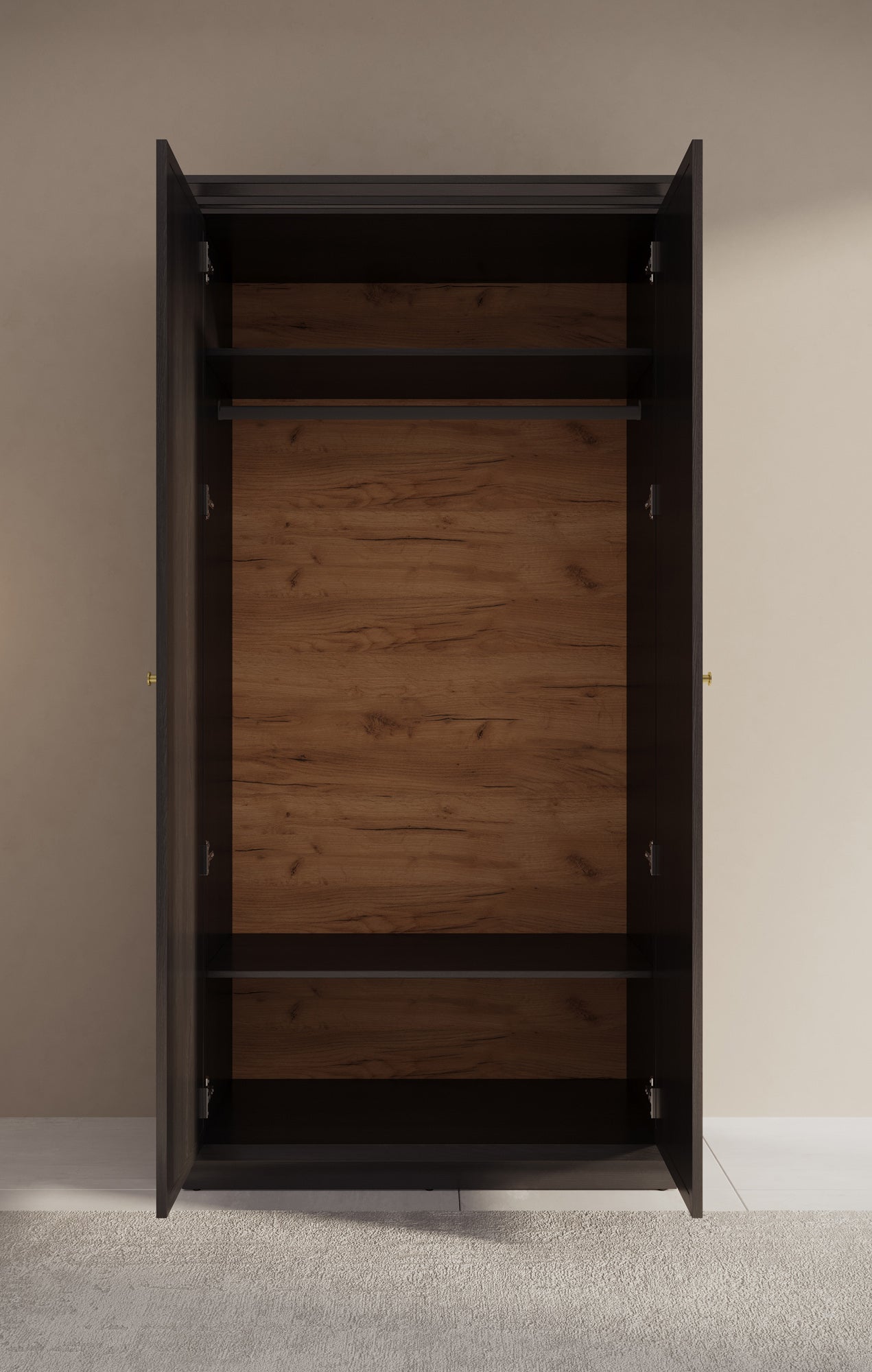 Leroy - Kledingkast 2-deurs - Zwart/eiken - 102x56x199 cm