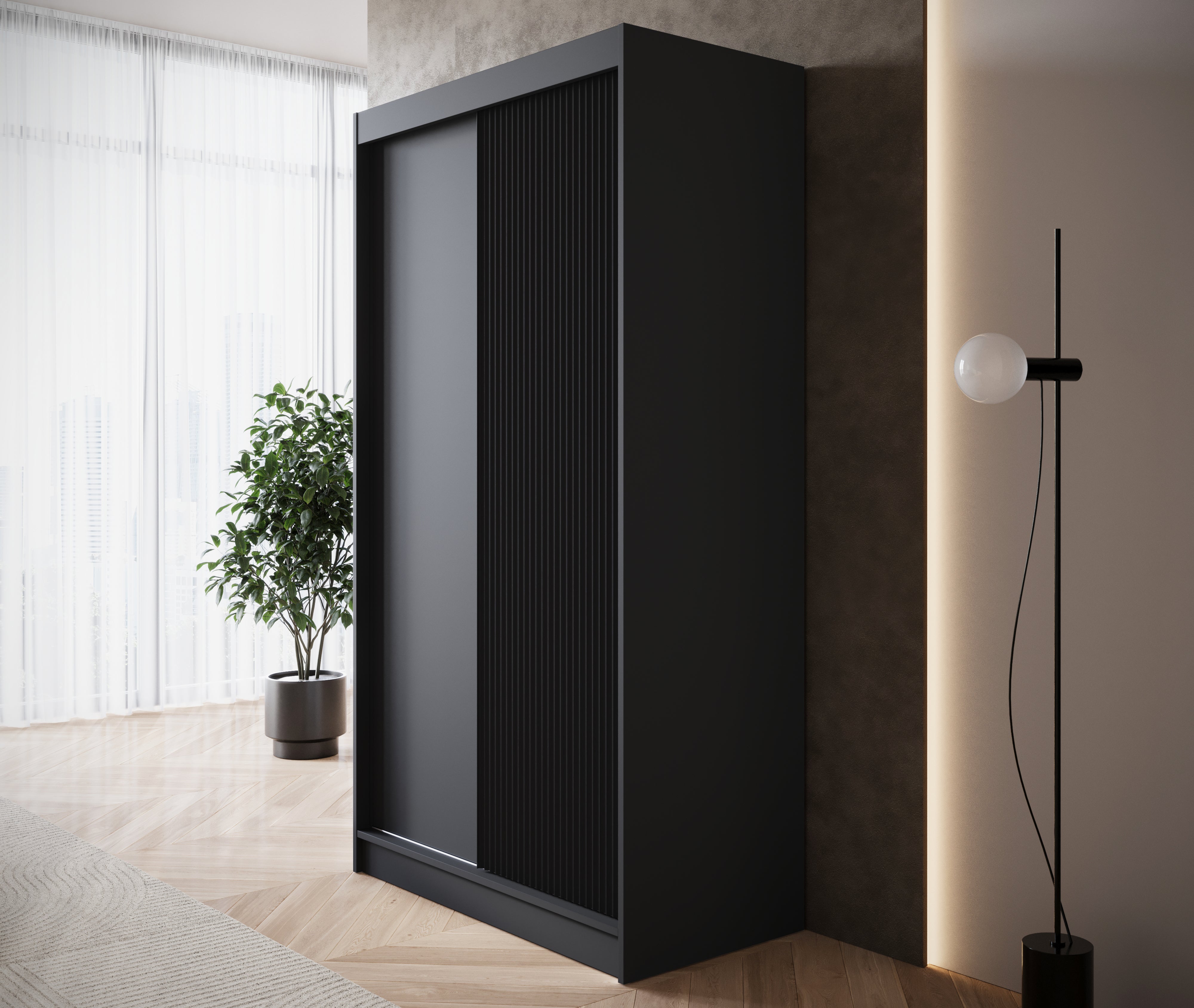 Paraguay - Kledingkast met schuifdeuren - Zwart  - 120x60x220 cm