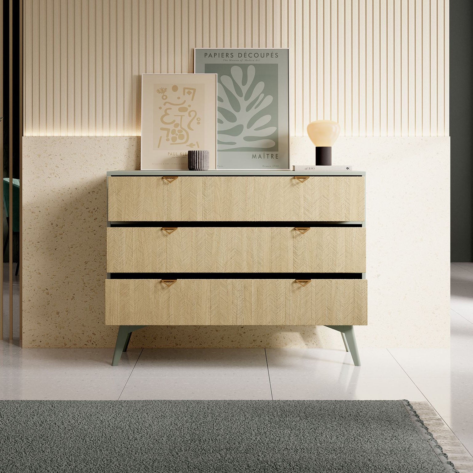 Essence - Ladekast - Groen - Licht eiken - 106x38x81 cm